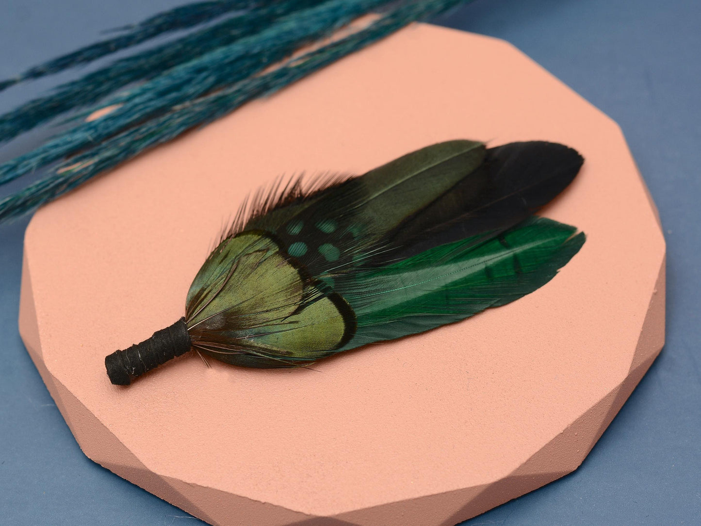 Feather Brooch Pin in Black and Bottle Green | Duck Feather Boutonniere | Feather Hat Pin