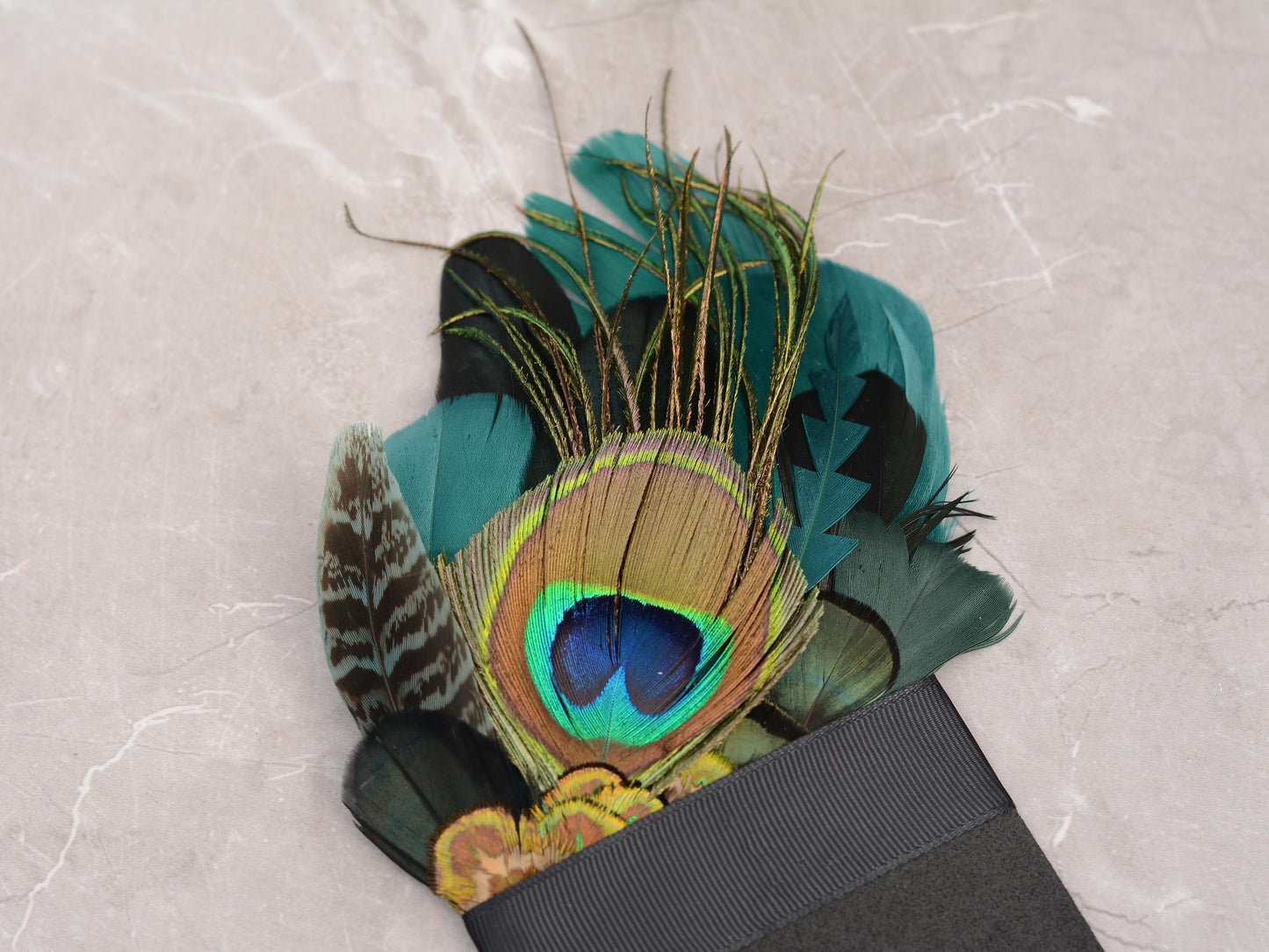 Peacock Feather Pocket Square in Shades of Black and Green No.232 | Suit Accessory | Feather Neck Tie | Grooms Outfit |