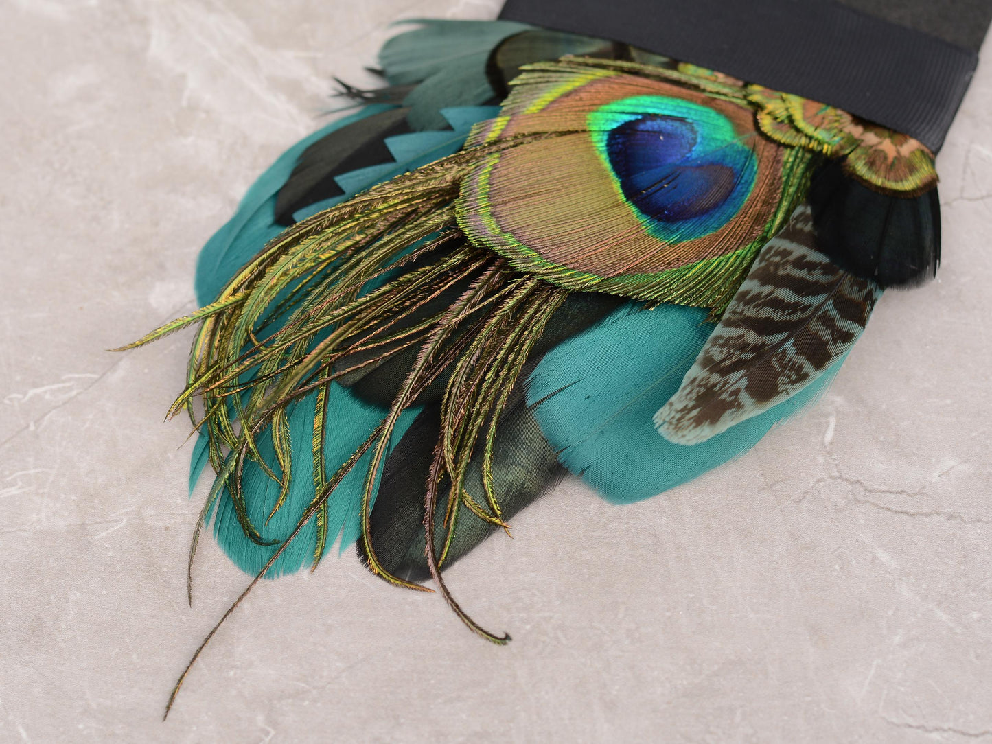 Peacock Feather Pocket Square in Shades of Black and Green No.232 | Suit Accessory | Feather Neck Tie | Grooms Outfit |