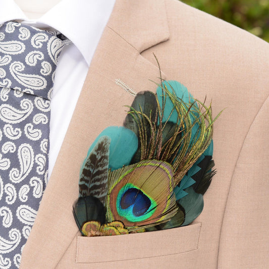 Peacock Feather Pocket Square in Shades of Black and Green No.232 | Suit Accessory | Feather Neck Tie | Grooms Outfit |