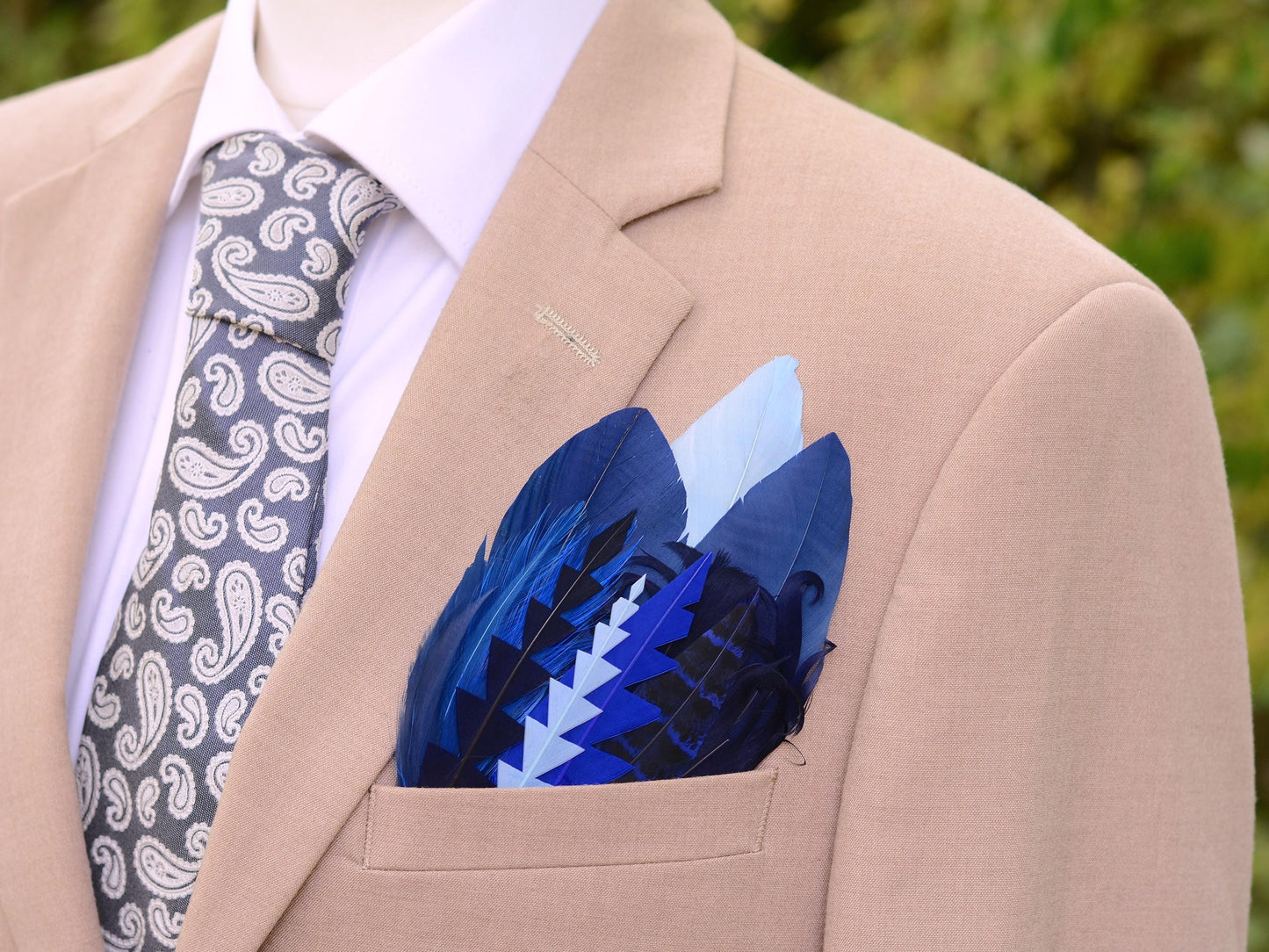 Feather Pocket Square in Shades of Blue No.257 | Suit Accessory | Feather Neck Tie | Grooms Outfit | Groomsmen Gift