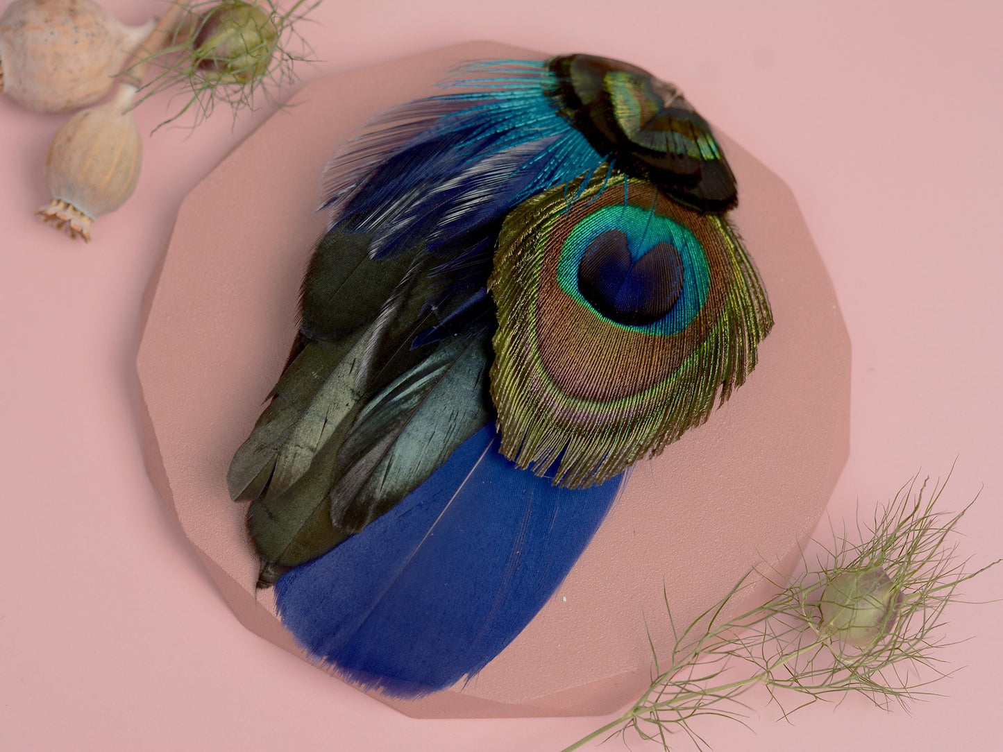 Navy Blue Peacock Feather Hair Clip | Peacock Feather Fascinator | Peacock Feather Headpiece | Bridal Hair Clip | Bridesmaid Hair Clip