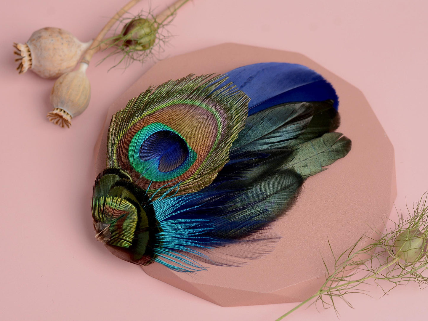 Navy Blue Peacock Feather Hair Clip | Peacock Feather Fascinator | Peacock Feather Headpiece | Bridal Hair Clip | Bridesmaid Hair Clip