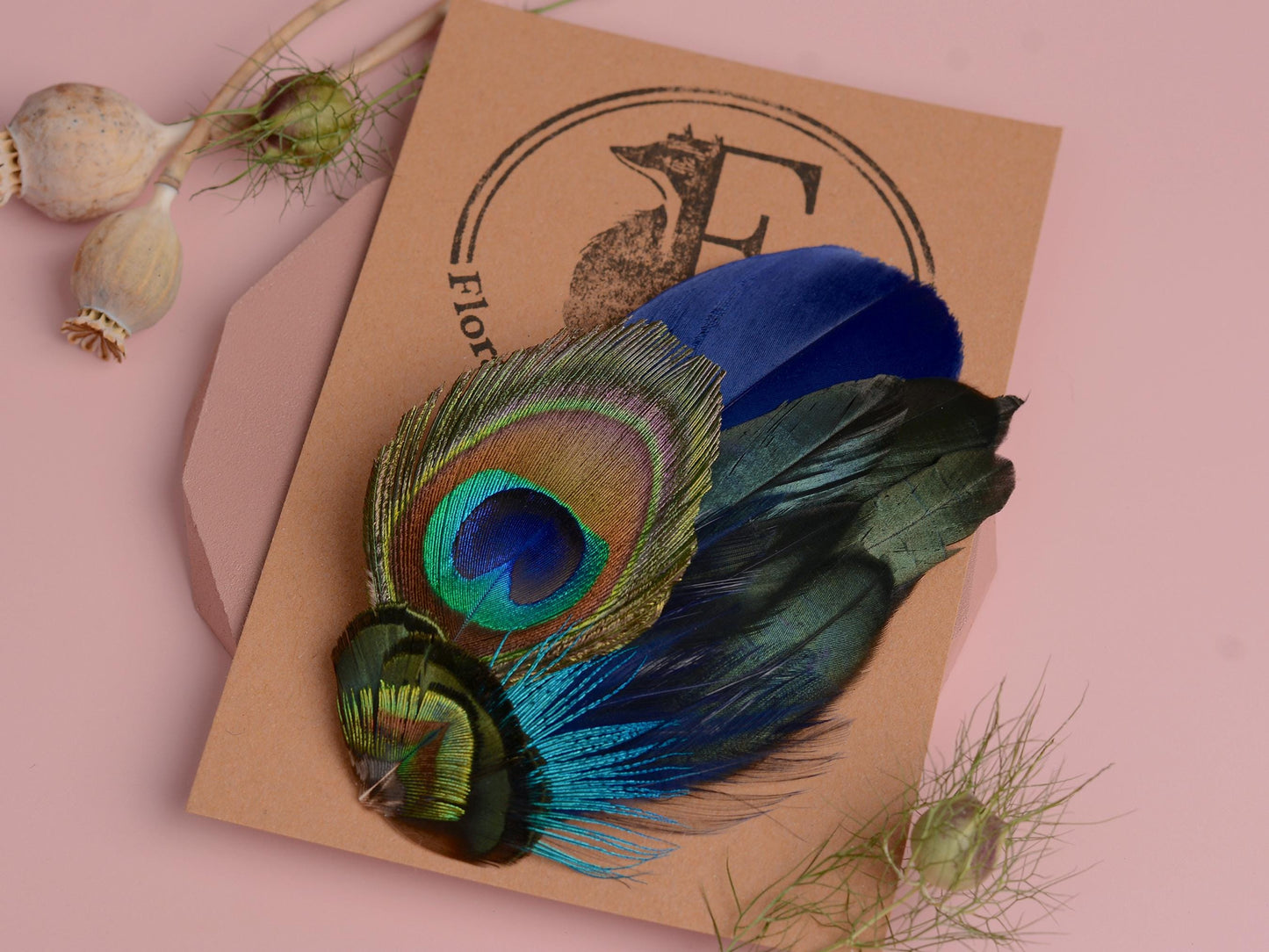 Navy Blue Peacock Feather Hair Clip | Peacock Feather Fascinator | Peacock Feather Headpiece | Bridal Hair Clip | Bridesmaid Hair Clip