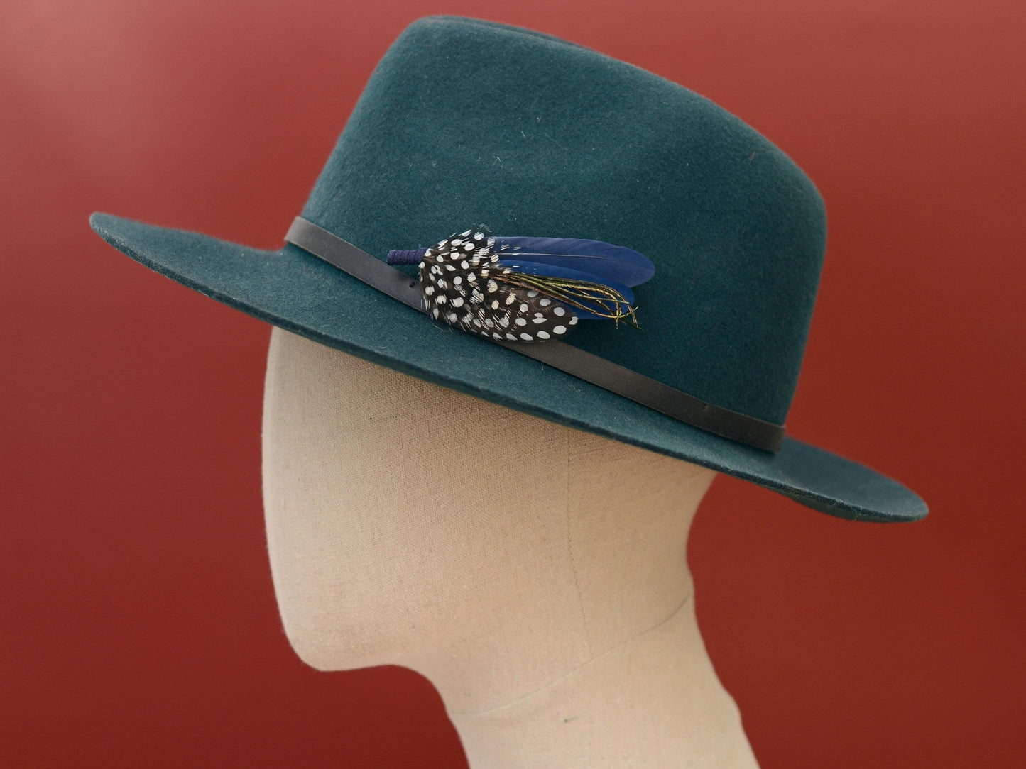 Navy Blue and Spotted Feather Boutonniere | Feather Brooch | Feather Hat Pin | Feather Corsage