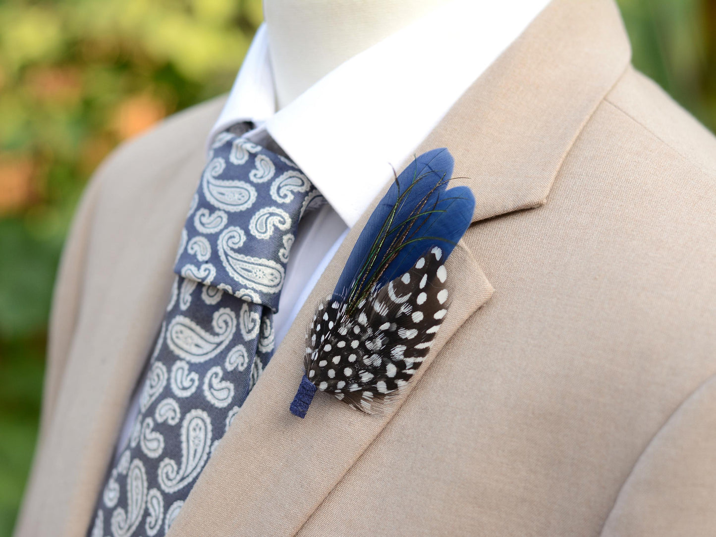 Navy Blue and Spotted Feather Boutonniere | Feather Brooch | Feather Hat Pin | Feather Corsage