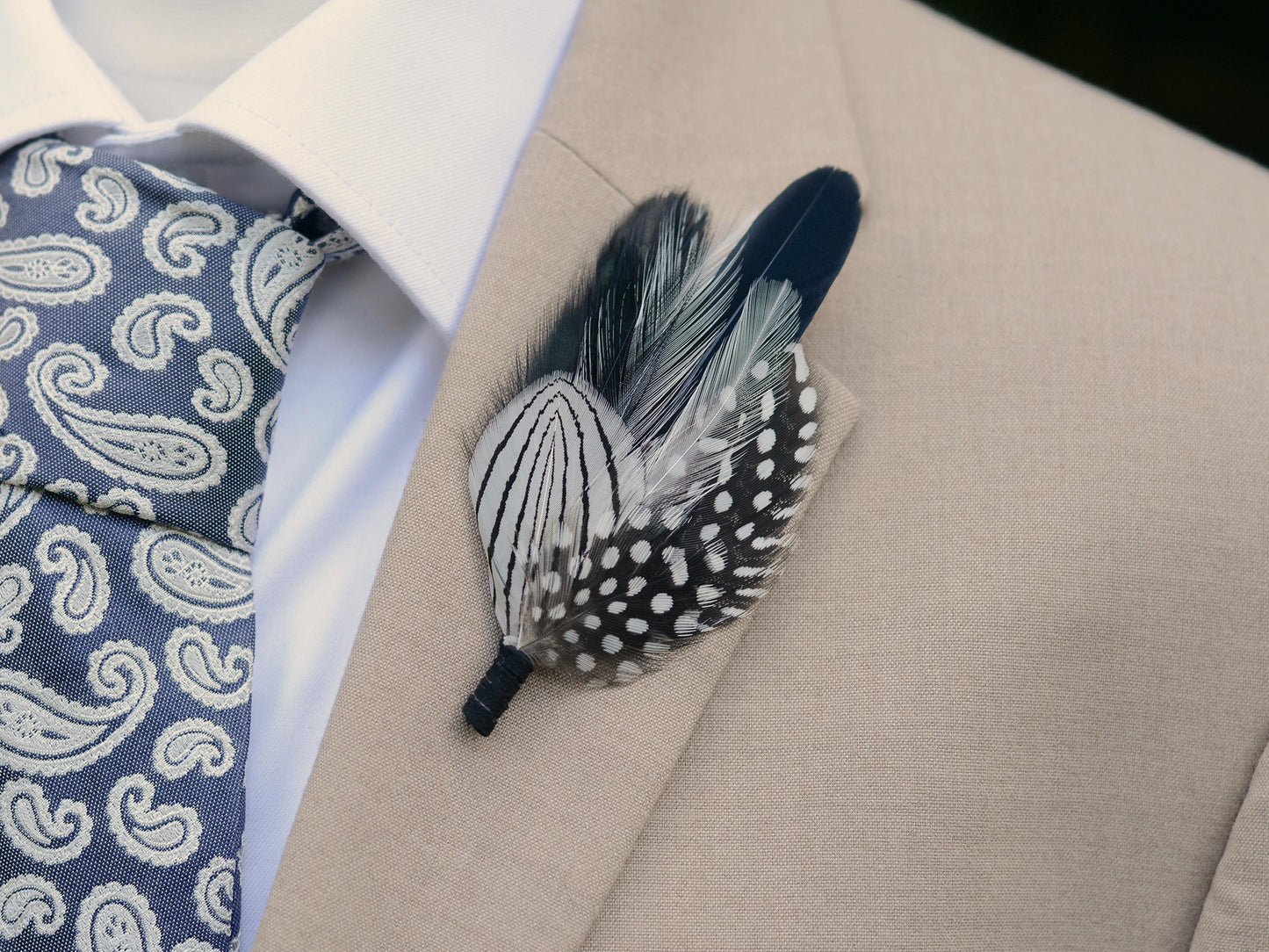 Monochrome Feather Boutonniere | Pheasant Feather Brooch | Feather Hat Pin
