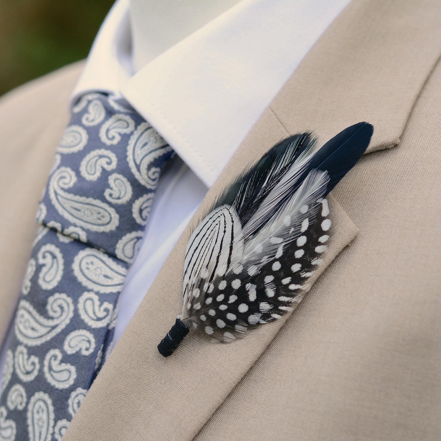 Monochrome Feather Boutonniere | Pheasant Feather Brooch | Feather Hat Pin