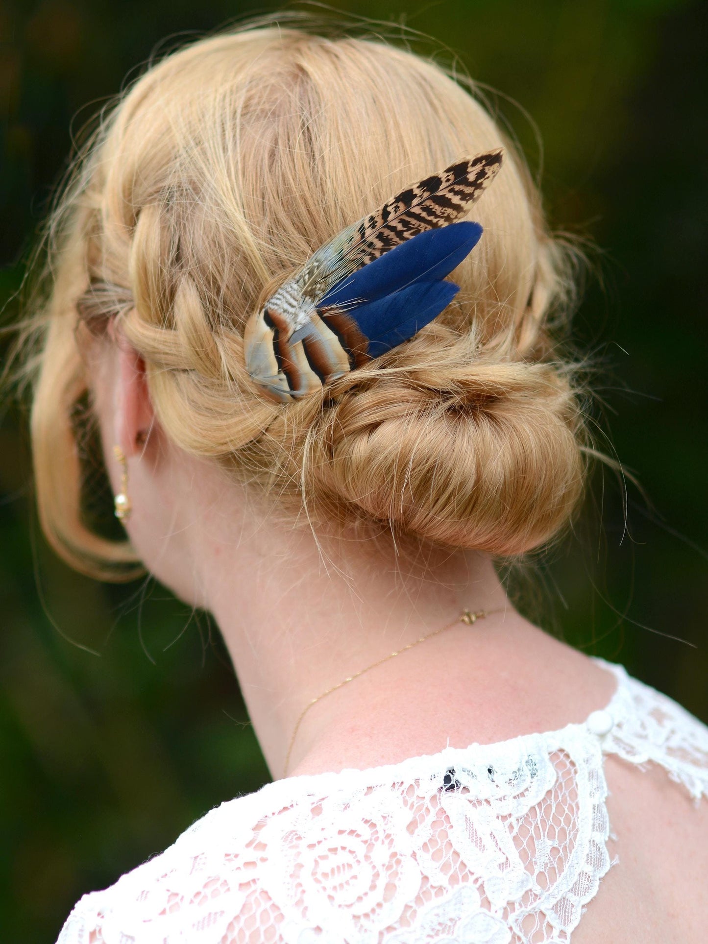 Navy Blue Partridge and Pheasant Feather Hair Clip / Feather Boutonniere Set | Pheasant Feather Fascinator | Bridesmaid Hair Clip