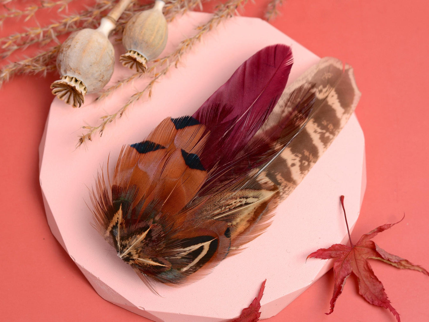 Pheasant Feather Hair Clip in Copper and Plum | Plum and Pheasant Feather Fascinator | Feather Headpiece | Bridesmaid Hair Clip | Wedding
