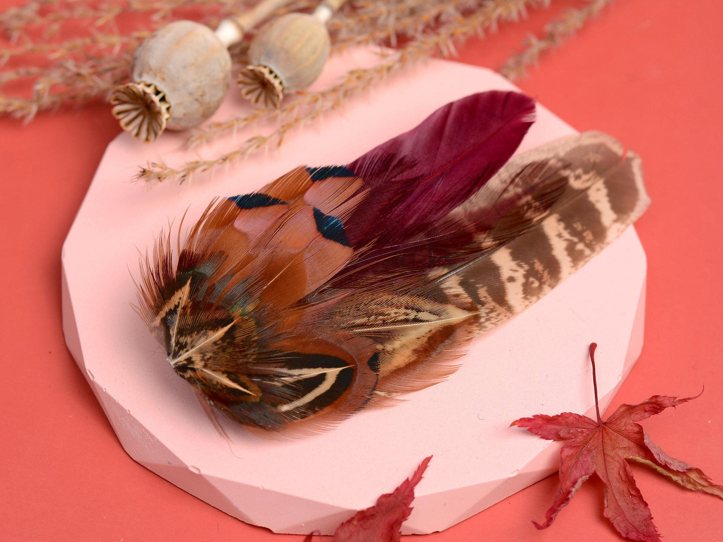 Pheasant Feather Hair Clip in Copper and Plum | Plum and Pheasant Feather Fascinator | Feather Headpiece | Bridesmaid Hair Clip | Wedding