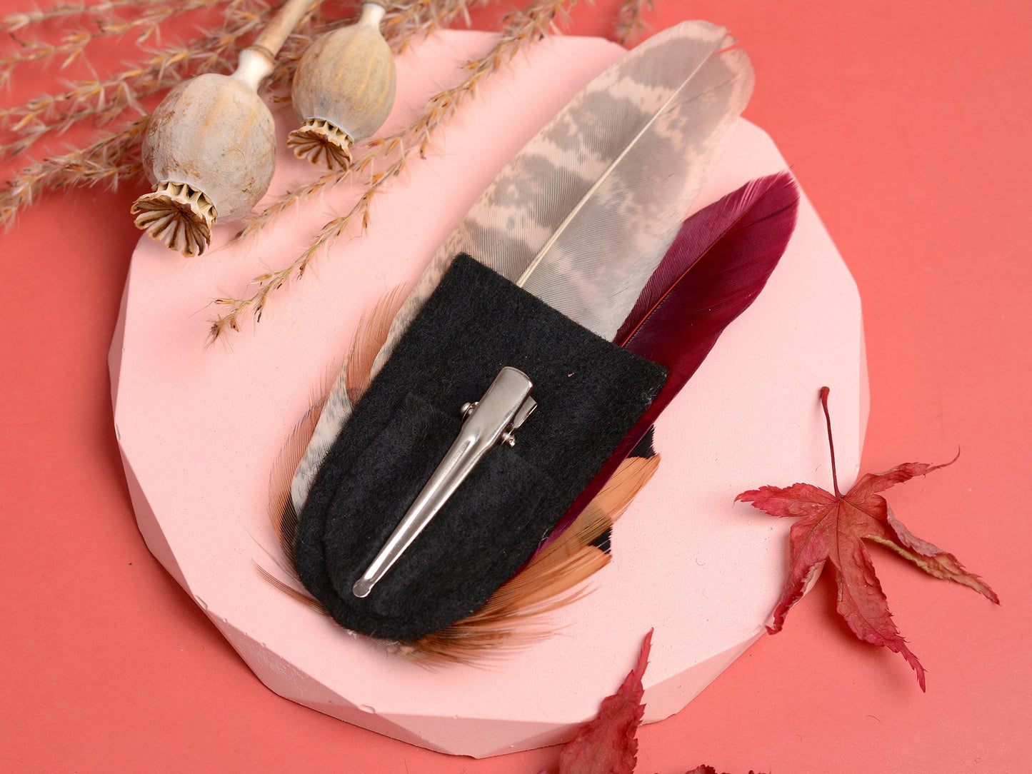 Pheasant Feather Hair Clip in Copper and Plum | Plum and Pheasant Feather Fascinator | Feather Headpiece | Bridesmaid Hair Clip | Wedding