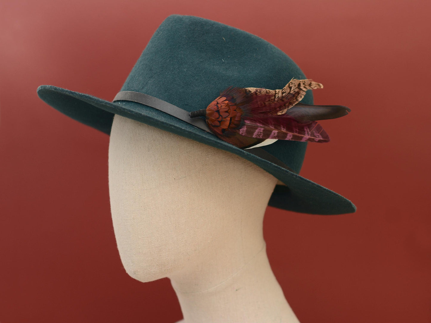 Feather Hat Pin in Plum and Burgundy No.311 | Pheasant Feather Boutonniere / Brooch