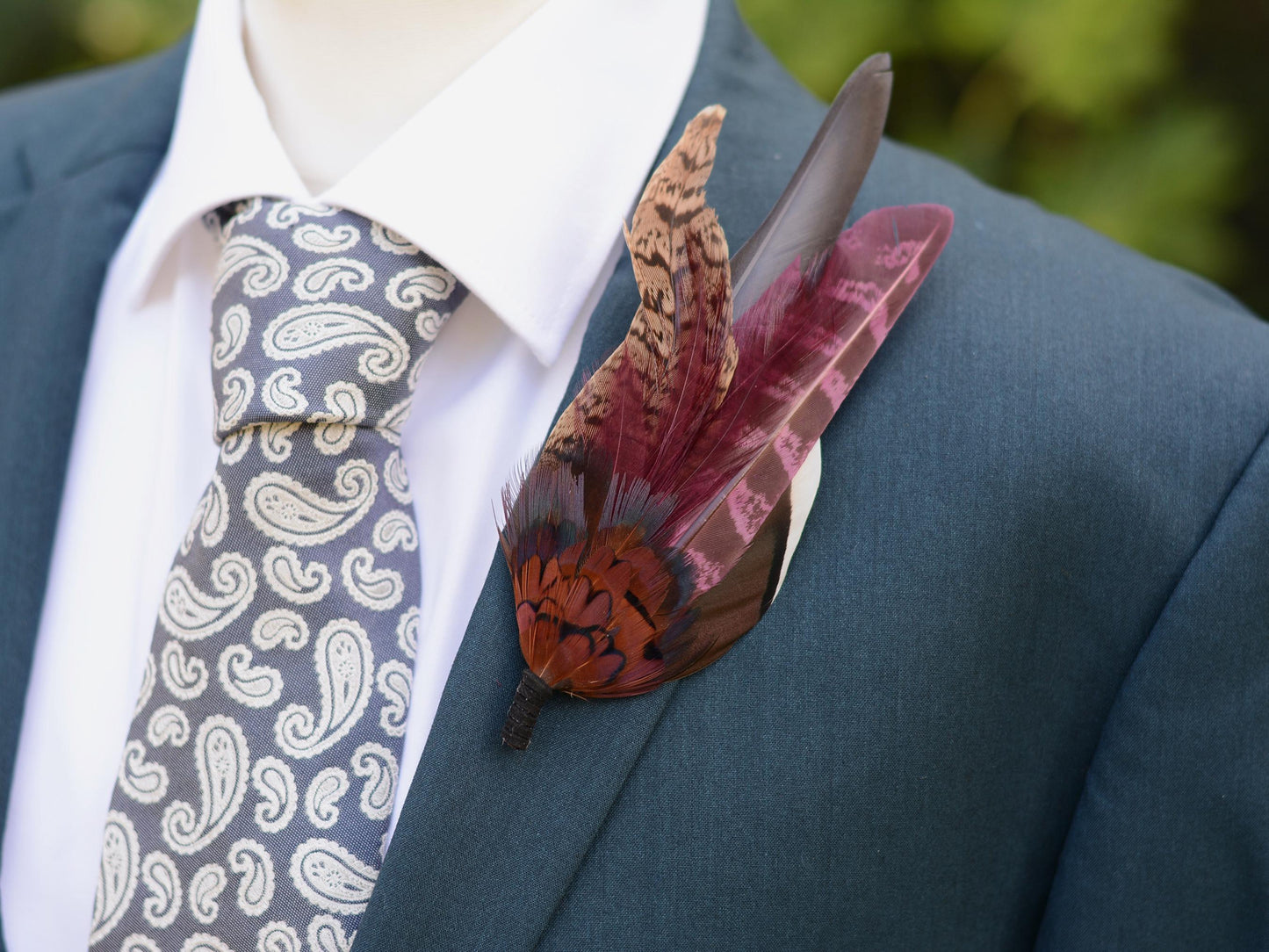 Feather Hat Pin in Plum and Burgundy No.311 | Pheasant Feather Boutonniere / Brooch