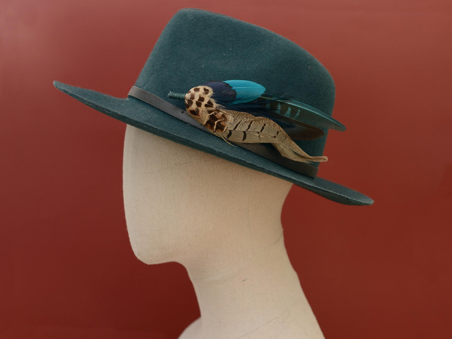 Pheasant Feather Hat Pin Brooch in Teal and Green No.308 | Unique Pheasant Feather Boutonniere | Peacock Feather Brooch