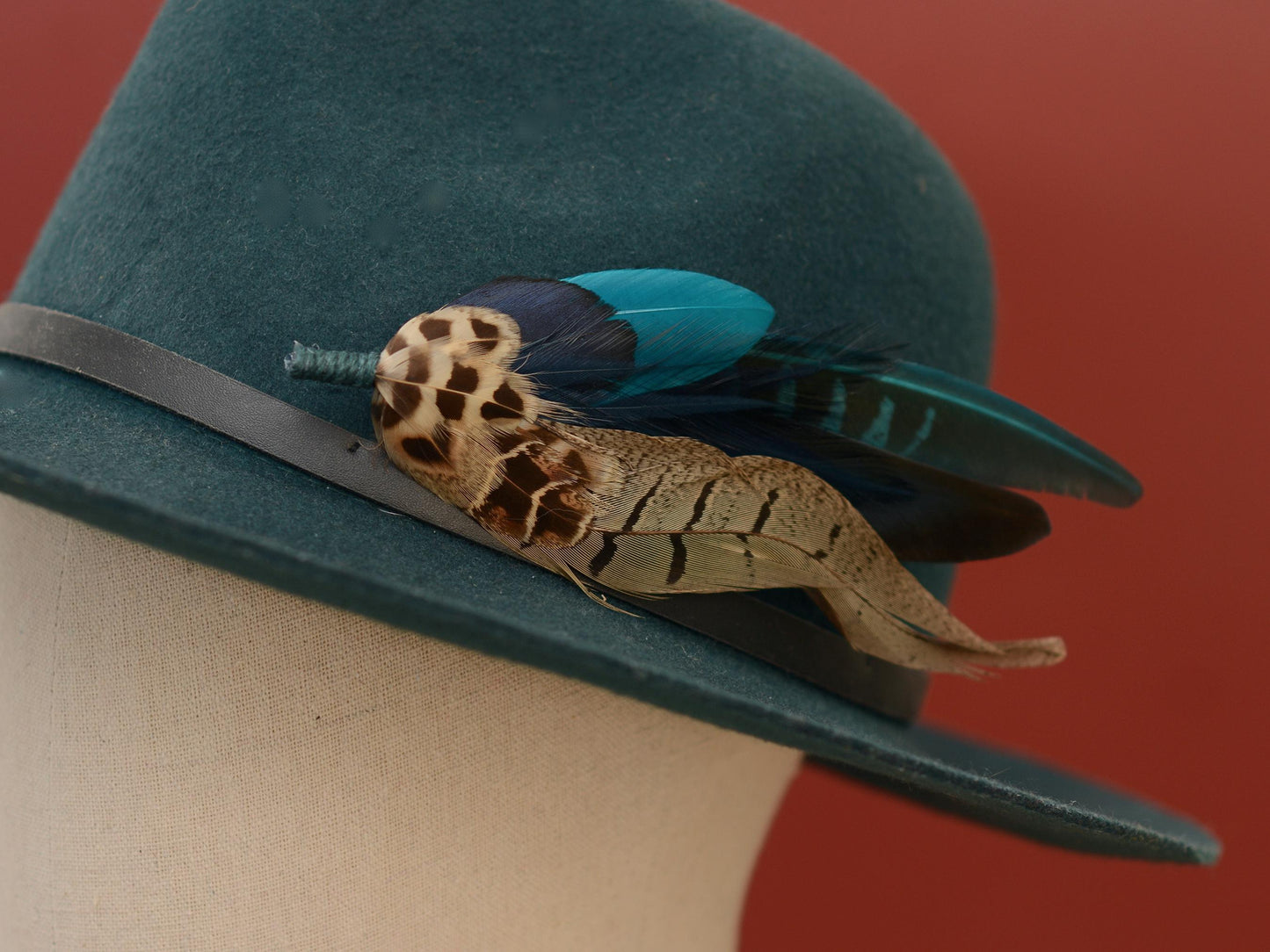 Pheasant Feather Hat Pin Brooch in Teal and Green No.308 | Unique Pheasant Feather Boutonniere | Peacock Feather Brooch