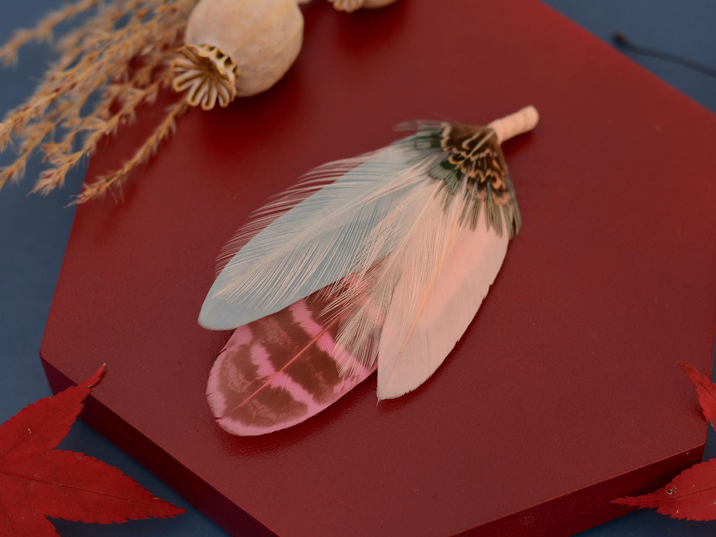 Feather Brooch Pin in Sage Green and Blush Pink | Pheasant Feather Boutonniere | Feather Hat Pin