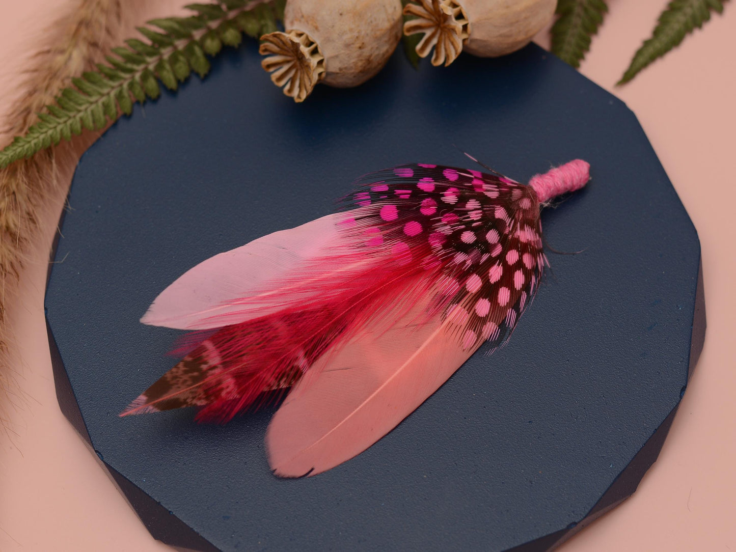 Feather Brooch Corsage in Pastel Pink and Coral | Pink Feather Boutonniere | Pink Feather Hat Pin