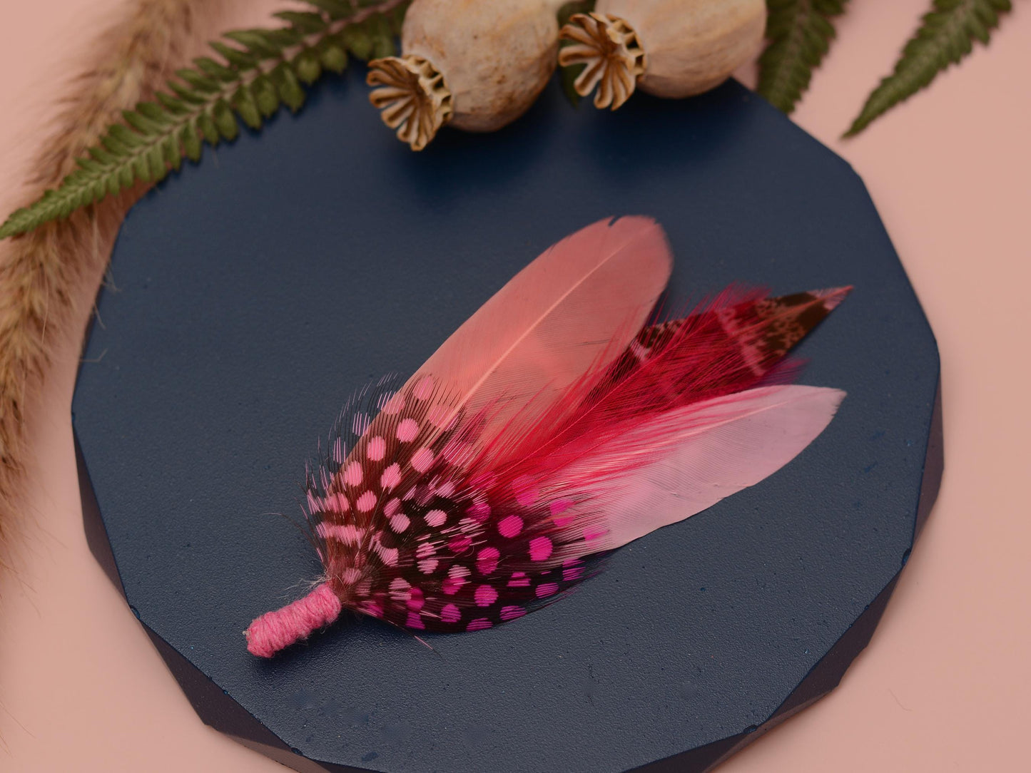 Feather Brooch Corsage in Pastel Pink and Coral | Pink Feather Boutonniere | Pink Feather Hat Pin