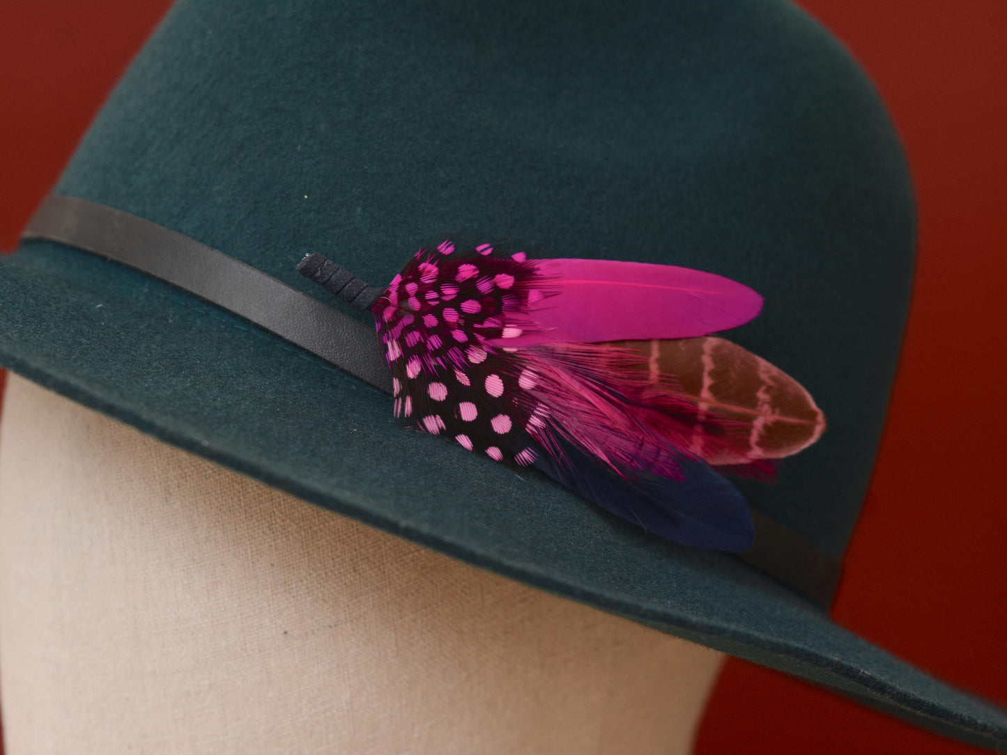 Dyed Feather Brooch Pin in Navy Blue and Hot Pink | Pheasant Feather Boutonniere | Feather Hat Pin