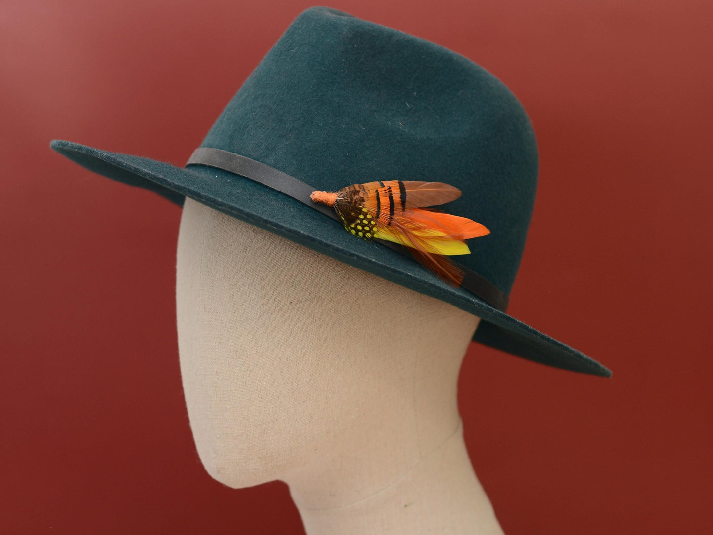 Feather Hat Pin Brooch in Fall Colours Yellow and Burnt Orange | Feather Boutonniere | Feather Brooch | Pheasant Feather Pin