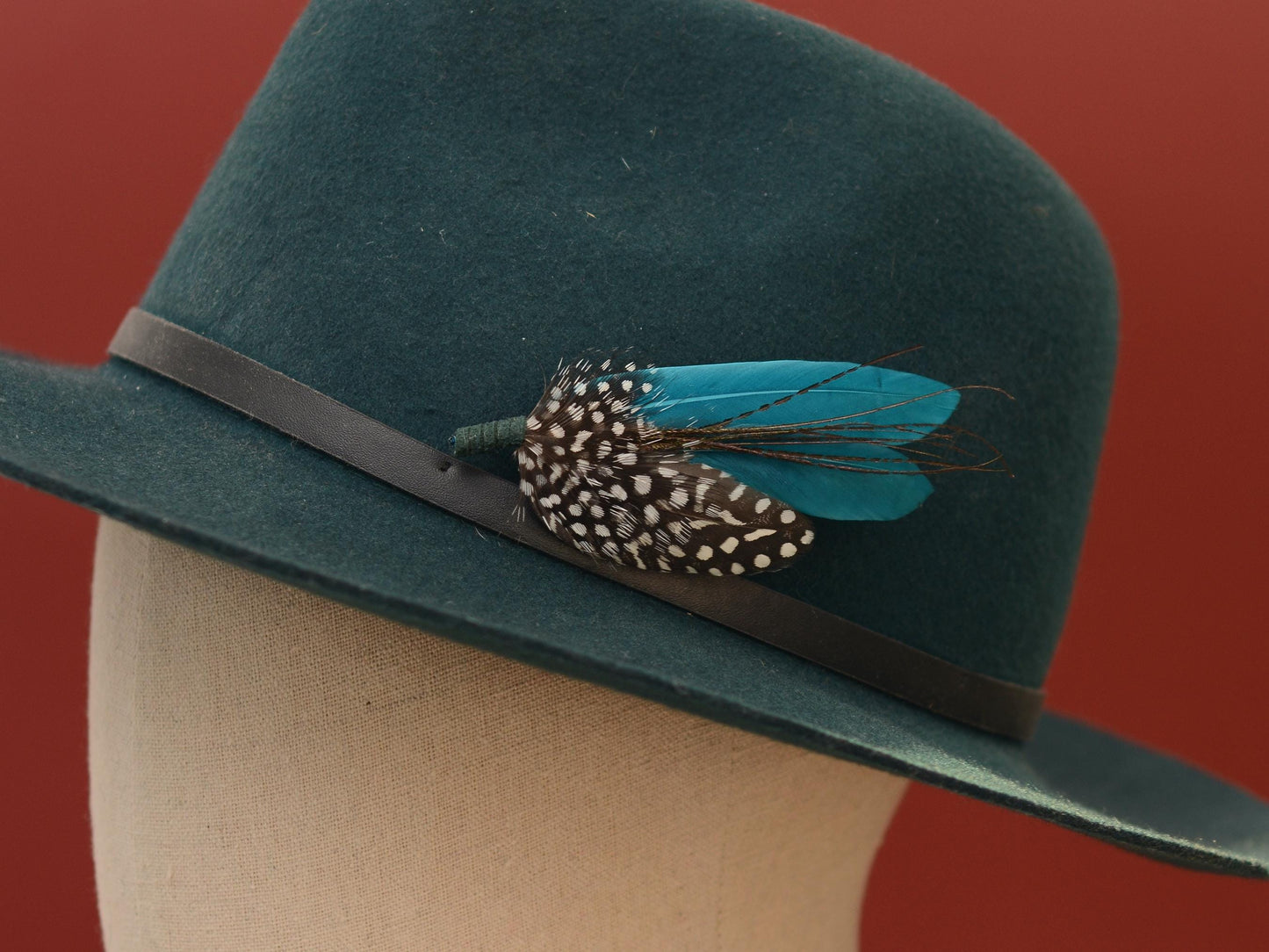 Teal and Polka dot Feather Boutonniere Pin | Feather Brooch | Feather Hat Pin | Feather Corsage