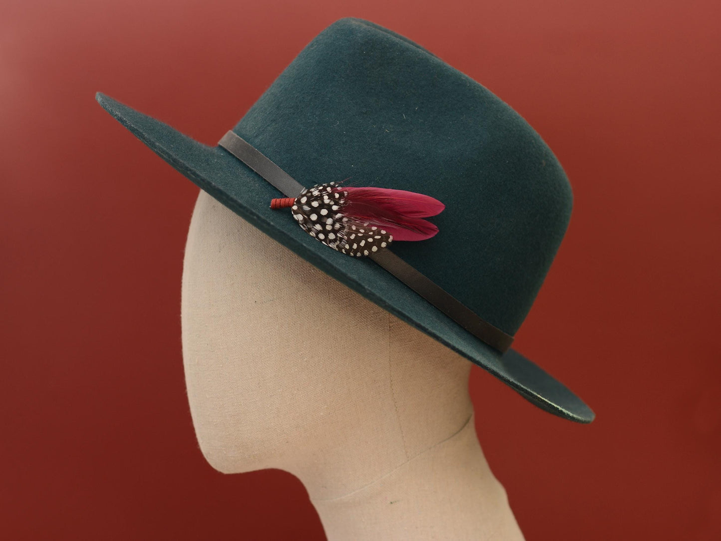 Burgundy and Polka Dot Feather Boutonniere | Feather Brooch | Feather Hat Pin | Feather Corsage