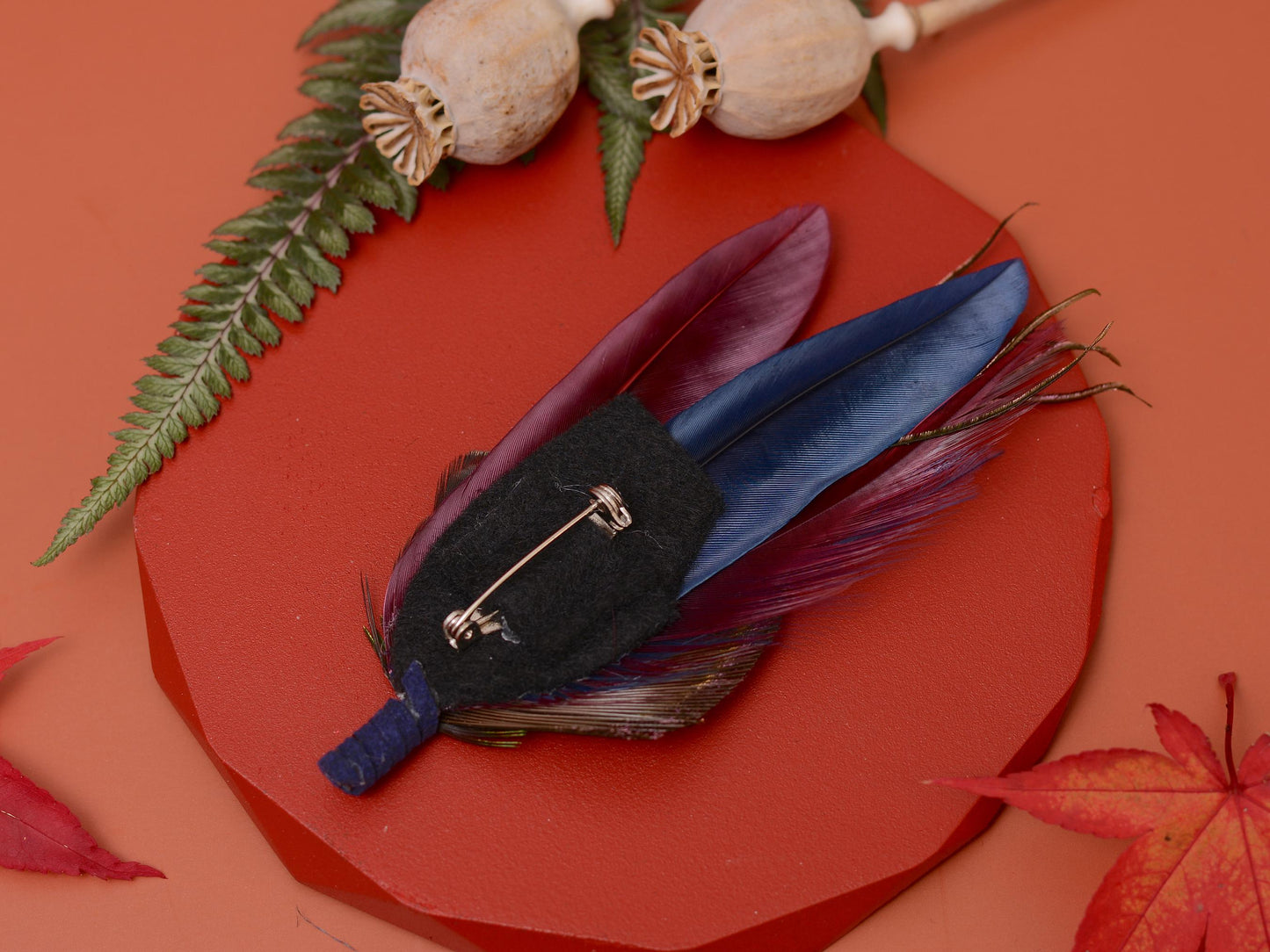 Burgundy and Navy Peacock Feather Boutonniere Pin / Hat Pin