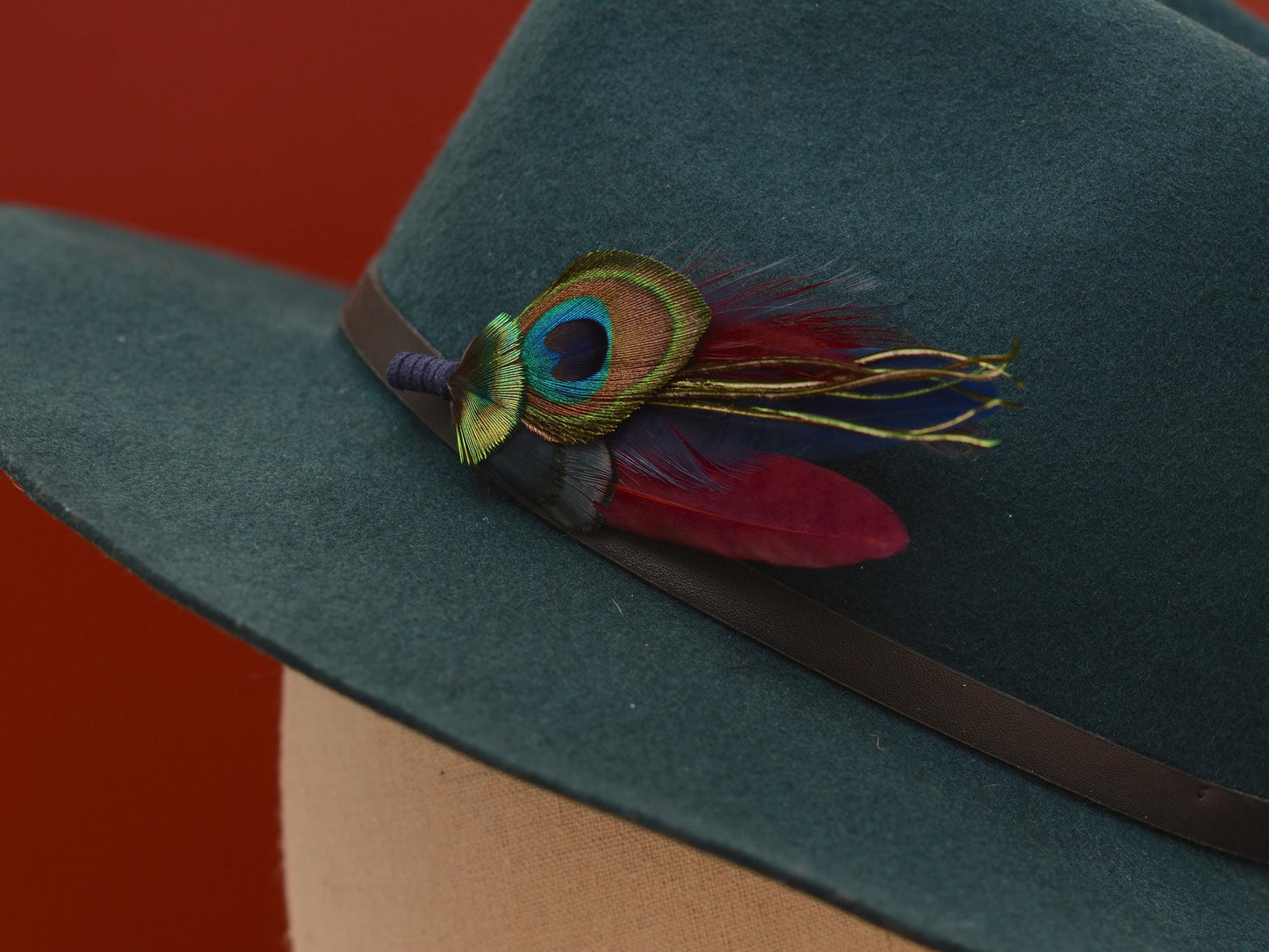 Burgundy and Navy Peacock Feather Boutonniere Pin / Hat Pin