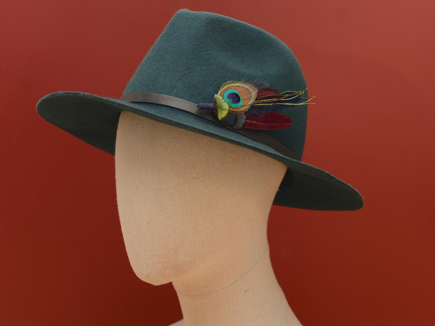Burgundy and Navy Peacock Feather Boutonniere Pin / Hat Pin