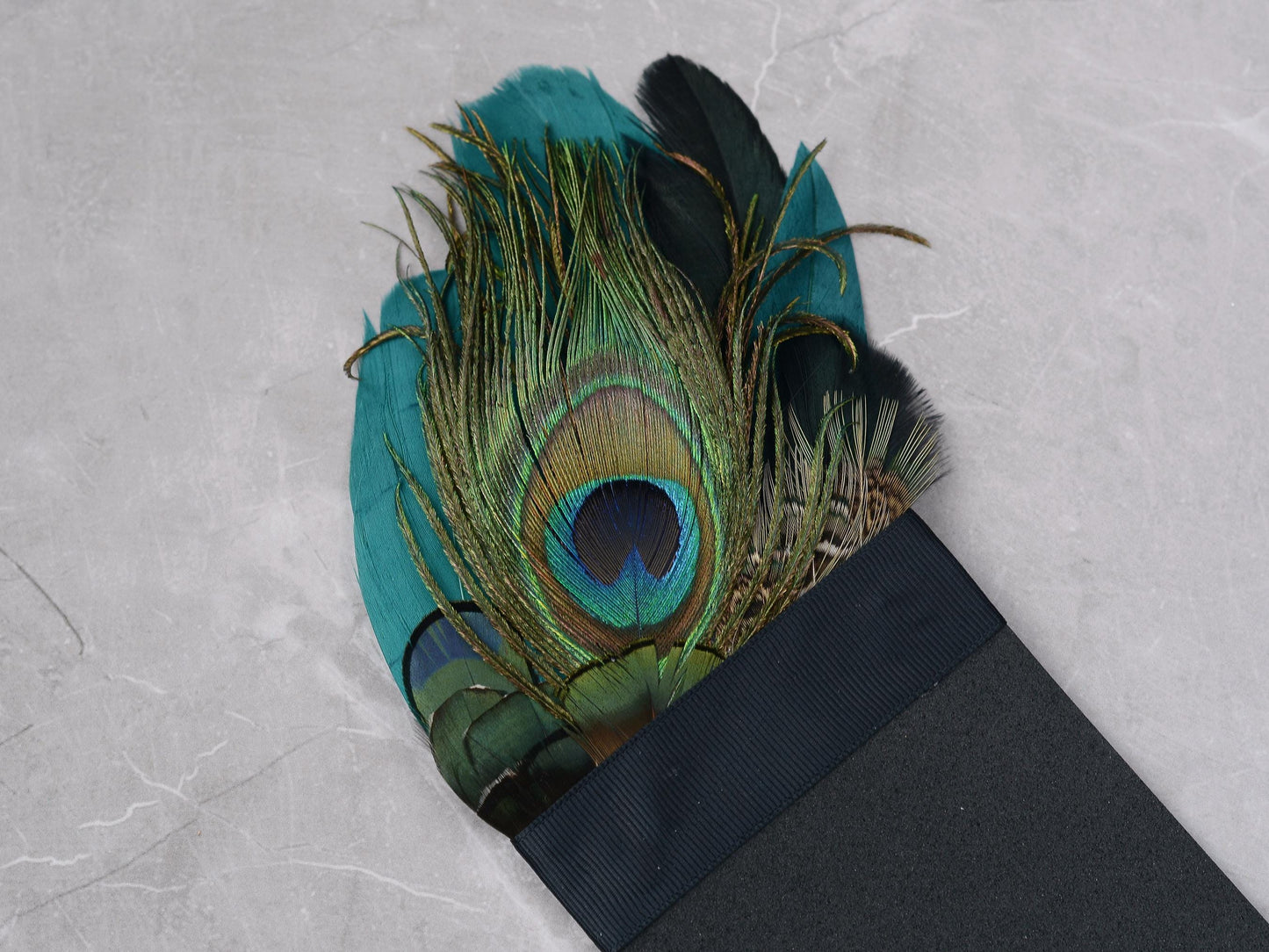 Peacock Feather Pocket Square in Teal and Deep Green No.194 | Suit Accessory | Feather Neck Tie | Grooms Outfit | Groomsmen Gift