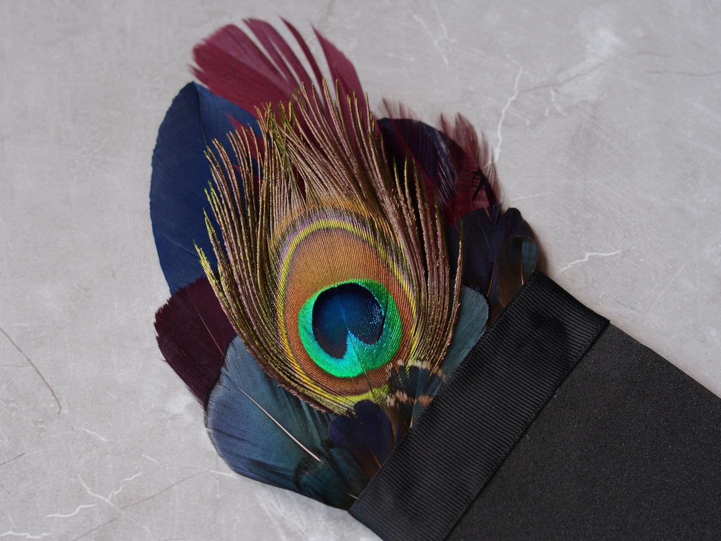 Plum, Navy and Peacock Feather Pocket Square No.180 | Suit Accessory | Feather Neck Tie | Grooms Outfit | Groomsmen | Wedding