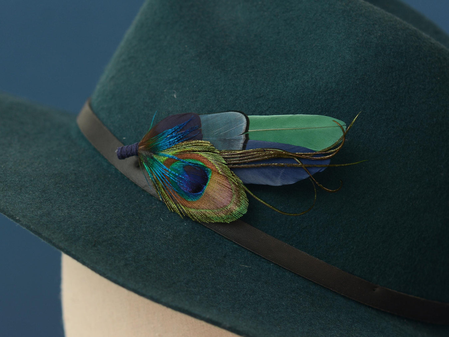 Green and Navy Peacock and Pheasant Feather Boutonniere | Peacock Feather Corsage | Peacock Feather Hat Pin