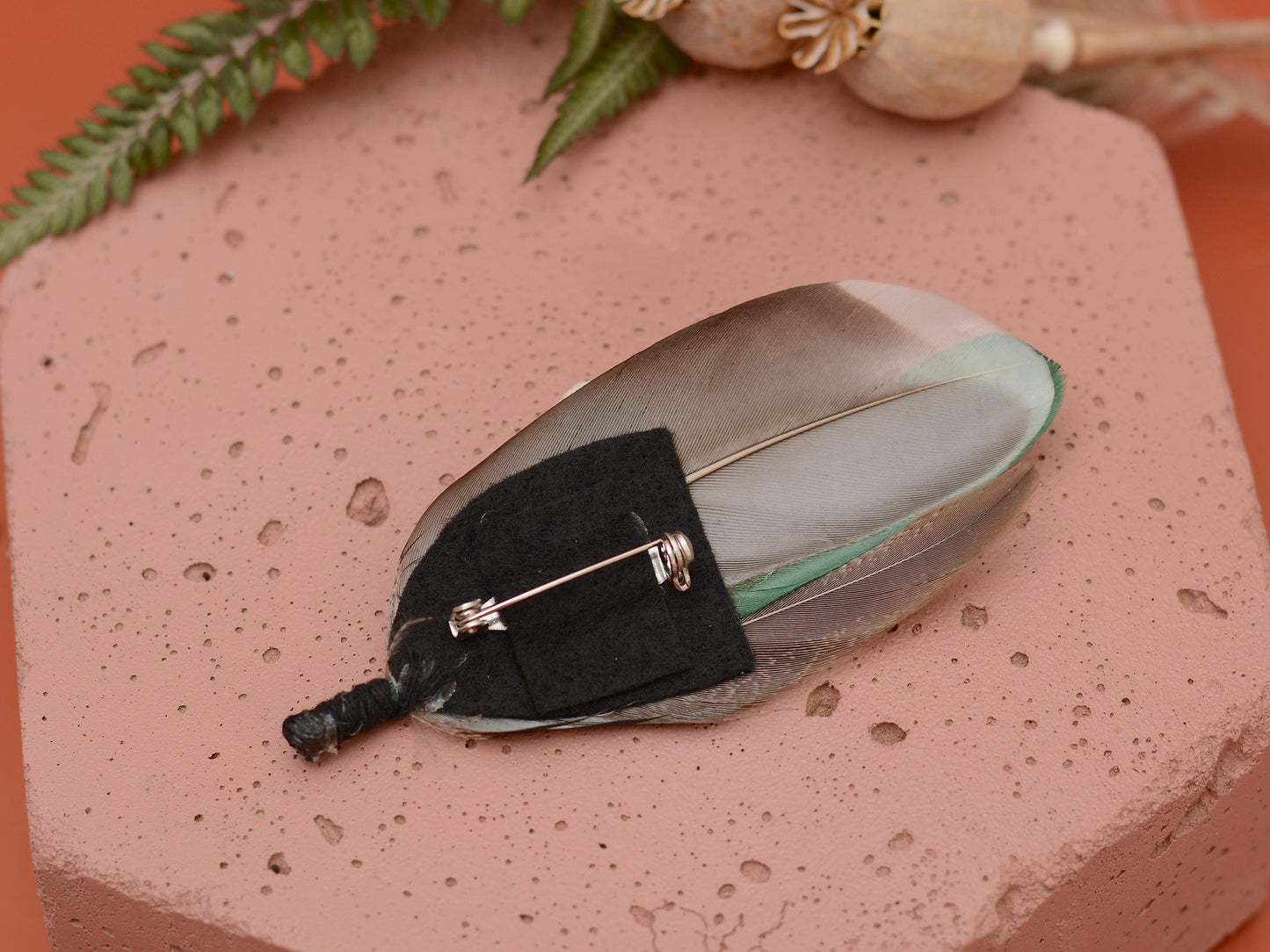 Bottle Green Duck Feather Pin Small No.232 | Duck Feather Boutonniere | Pheasant Feather Brooch | Feather Hat Pin