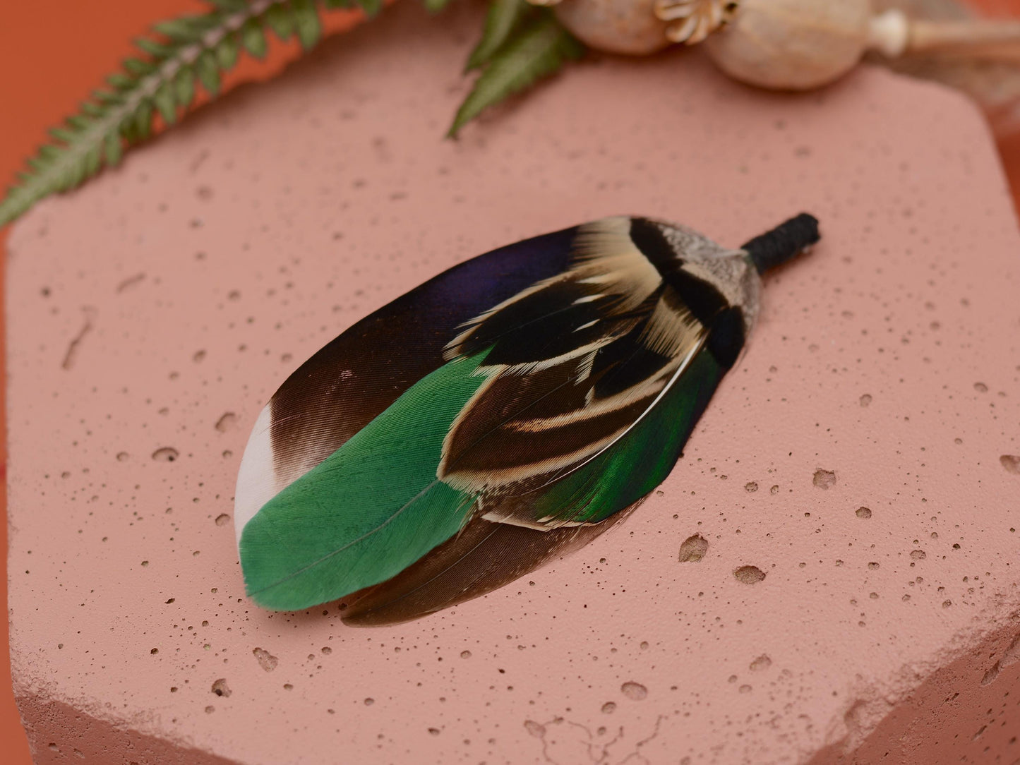 Bottle Green Duck Feather Pin Small No.232 | Duck Feather Boutonniere | Pheasant Feather Brooch | Feather Hat Pin