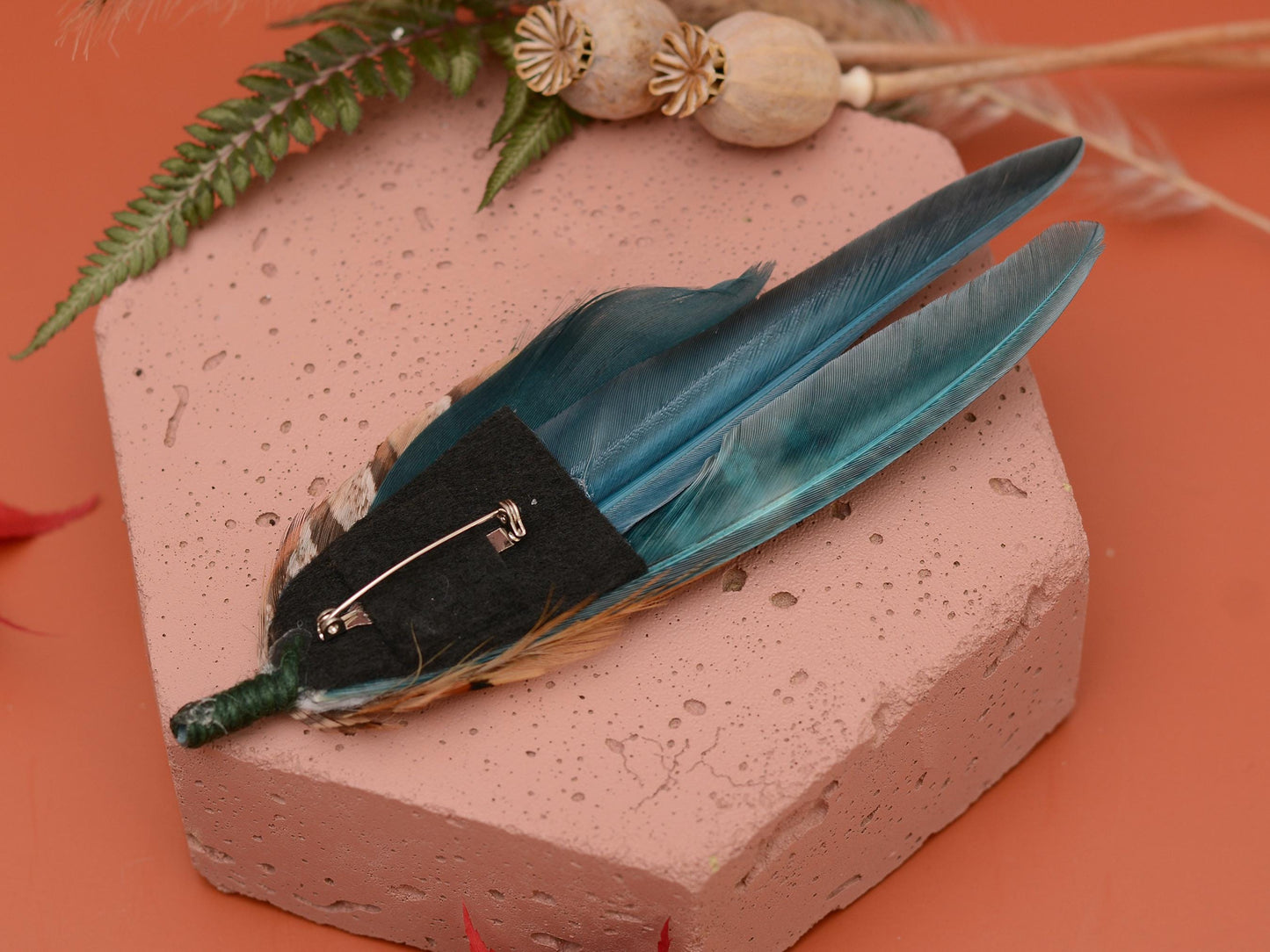 Pheasant Feather Hat Pin in Teal Green and Copper No.296 | Pheasant Feather Boutonniere / Feather Brooch