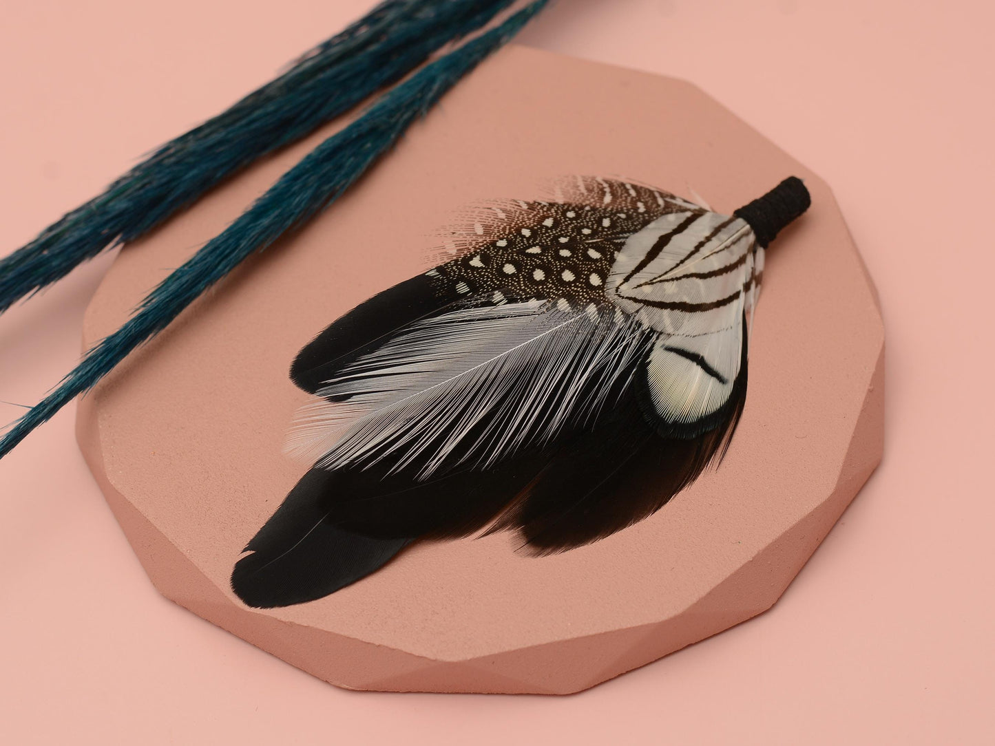 Feather Brooch Pin in Monochrome Black and White | Feather Boutonniere | Pheasant Feather Lapel Pin | Feather Hat Pin