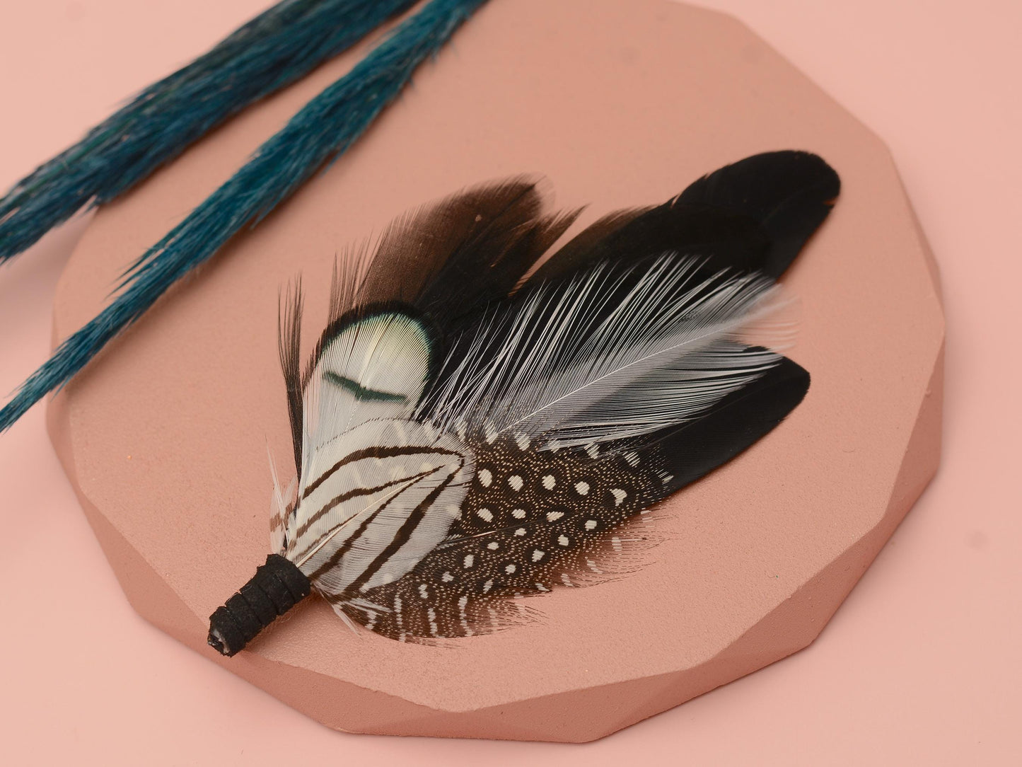 Feather Brooch Pin in Monochrome Black and White | Feather Boutonniere | Pheasant Feather Lapel Pin | Feather Hat Pin