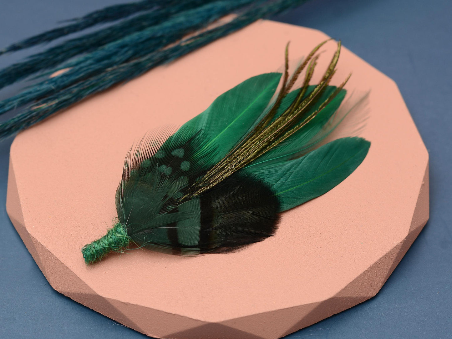 Shades of Green Feather Brooch Pin | Duck Feather Boutonniere | Green Feather Hat Pin | Feather Lapel Pin