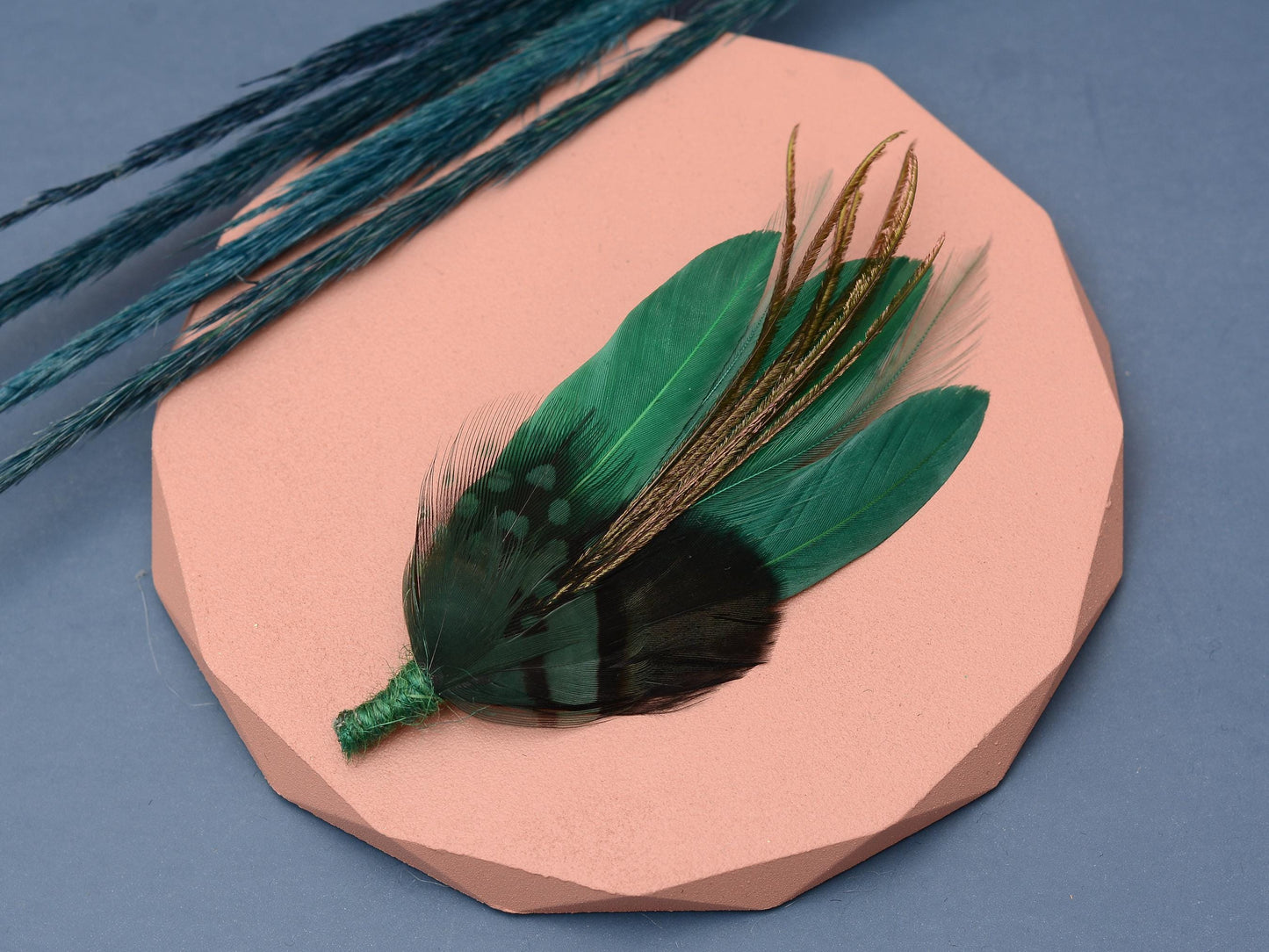 Shades of Green Feather Brooch Pin | Duck Feather Boutonniere | Green Feather Hat Pin | Feather Lapel Pin