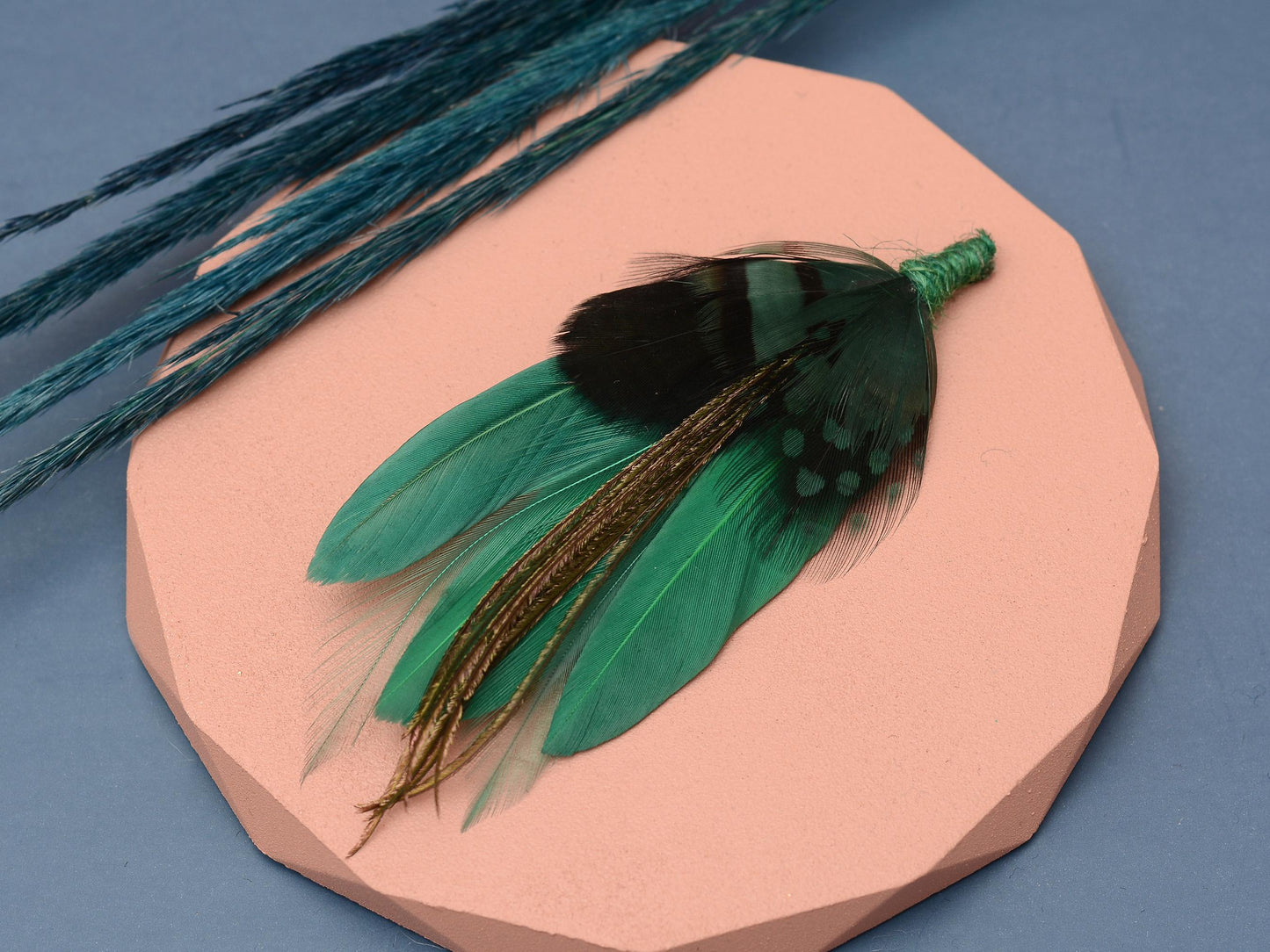 Shades of Green Feather Brooch Pin | Duck Feather Boutonniere | Green Feather Hat Pin | Feather Lapel Pin