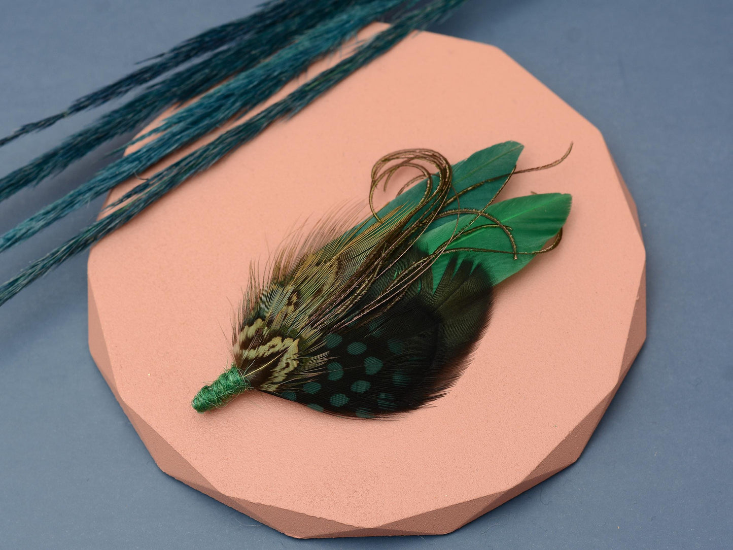 Shades of Green Feather Boutonniere | Duck Feather Pin | Pheasant Feather Brooch | Feather Hat Pin
