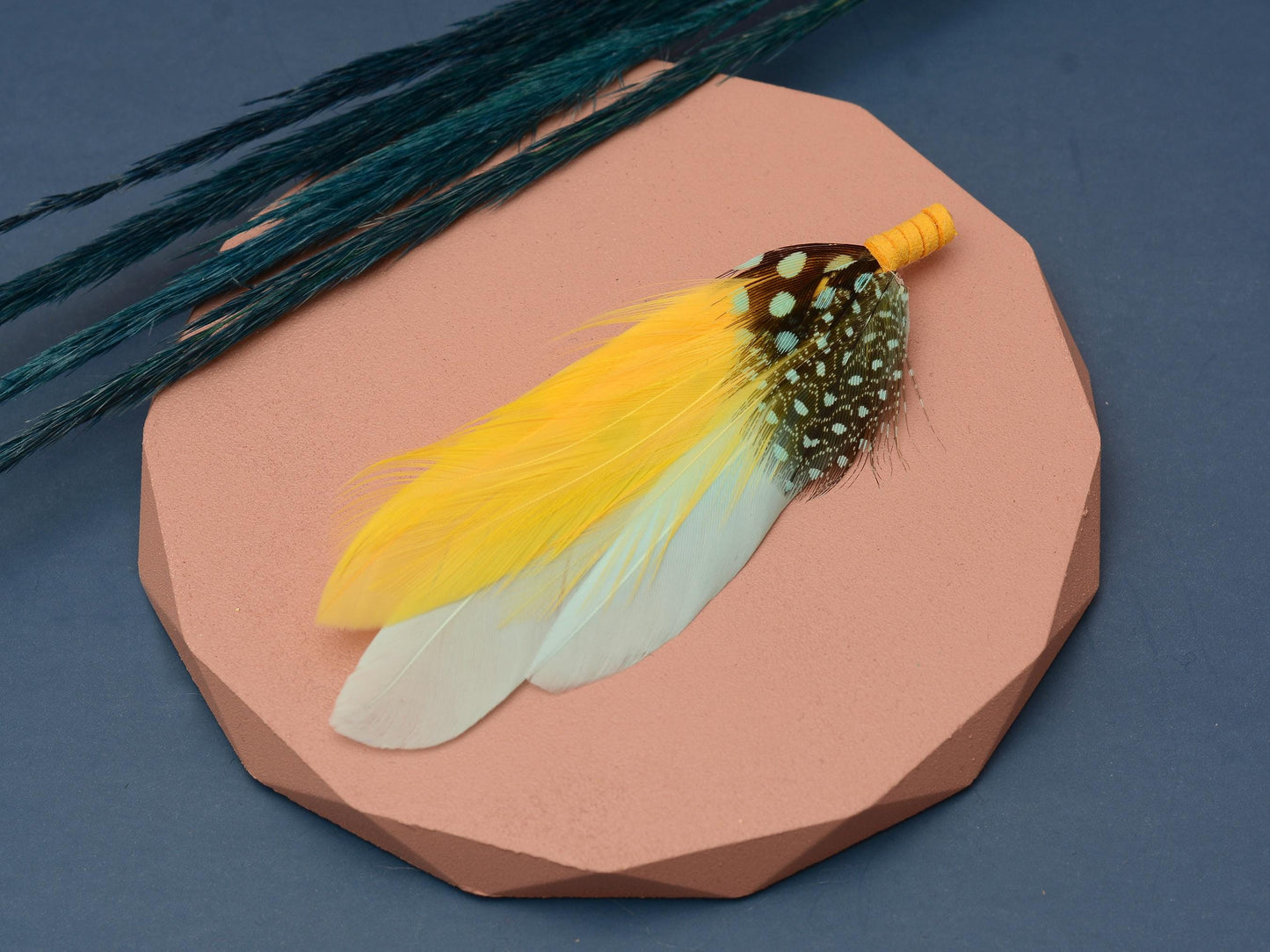 Feather Hat Pin in Mint Green and Yellow | Duck Feather Brooch | Duck Feather Boutonniere | Feather Hat Pin