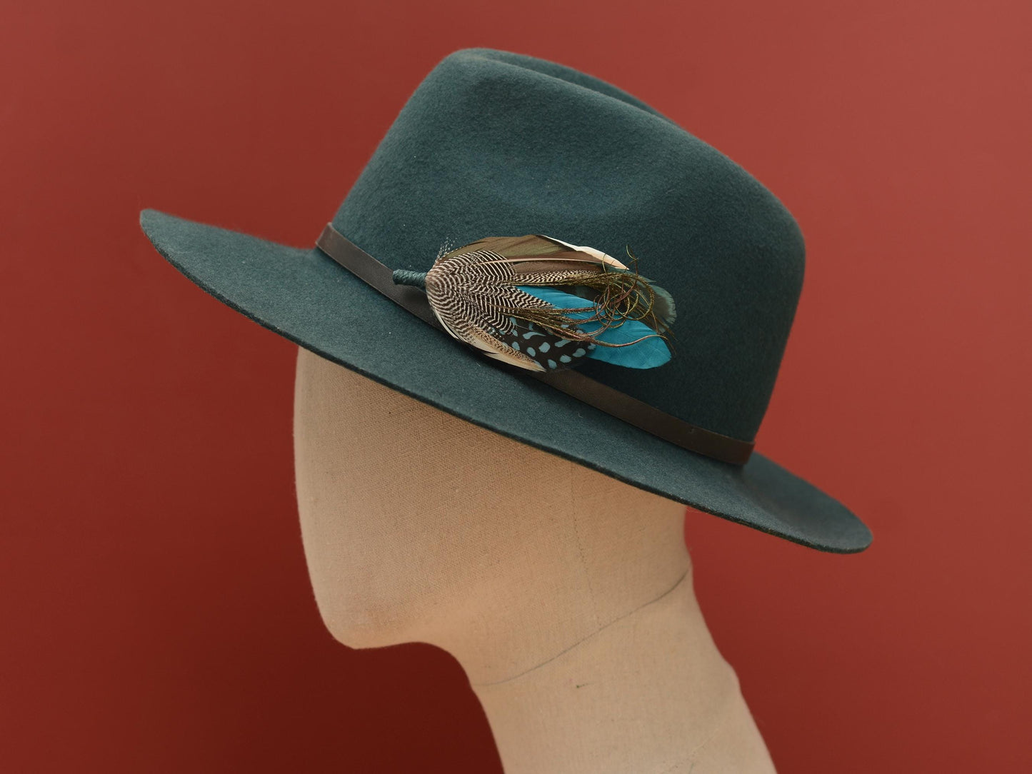 Duck Feather Brooch Pin in Teal and Turquoise No.295 | Unique Duck Feather Boutonniere | Duck Feather Hat Pin