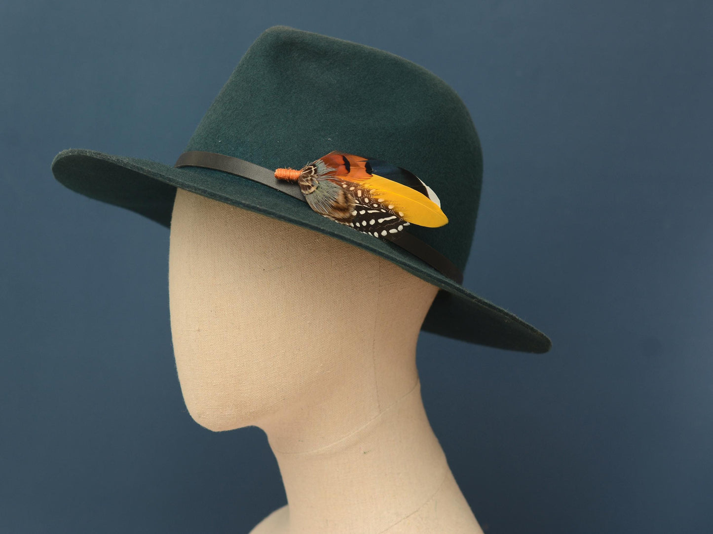 Navy Blue and Mustard Yellow Duck and Pheasant Feather Boutonniere / Feather Hat Pin