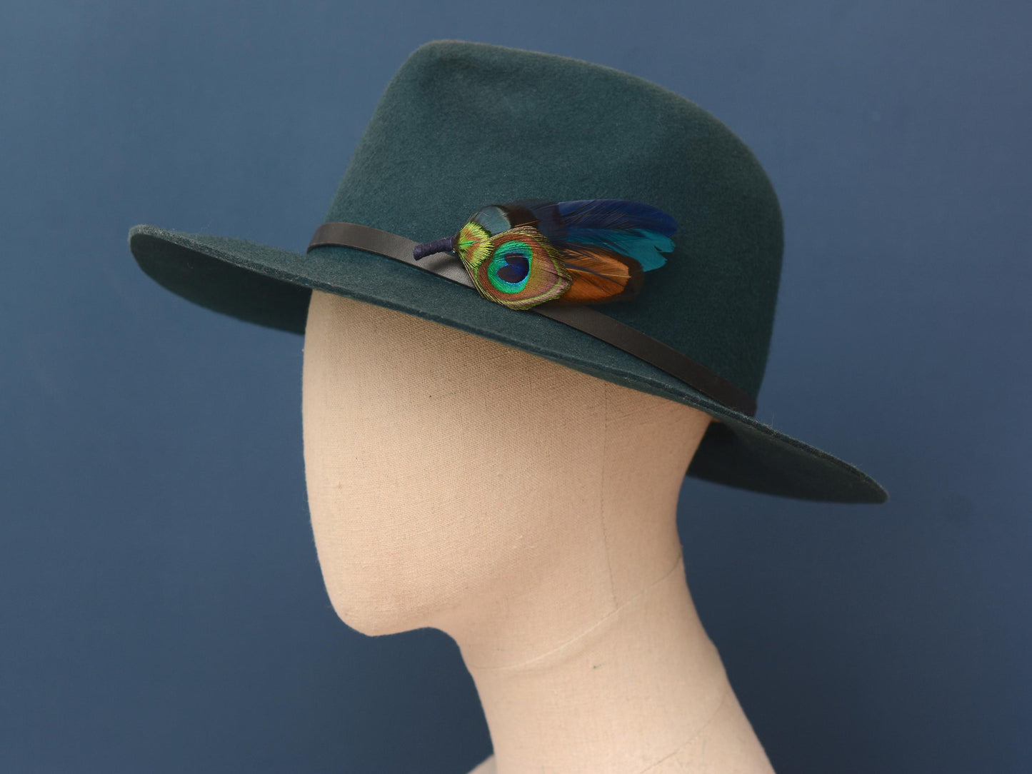 Navy and Teal Peacock Feather Boutonniere / Hat Pin | Peacock Feather Brooch