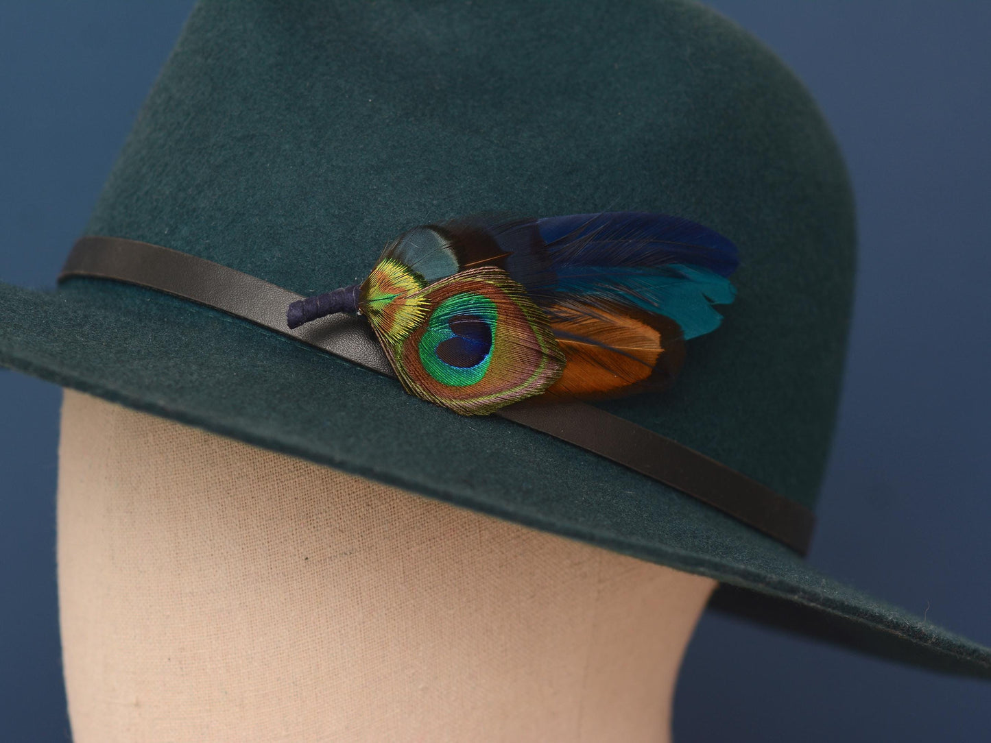 Navy and Teal Peacock Feather Boutonniere / Hat Pin | Peacock Feather Brooch