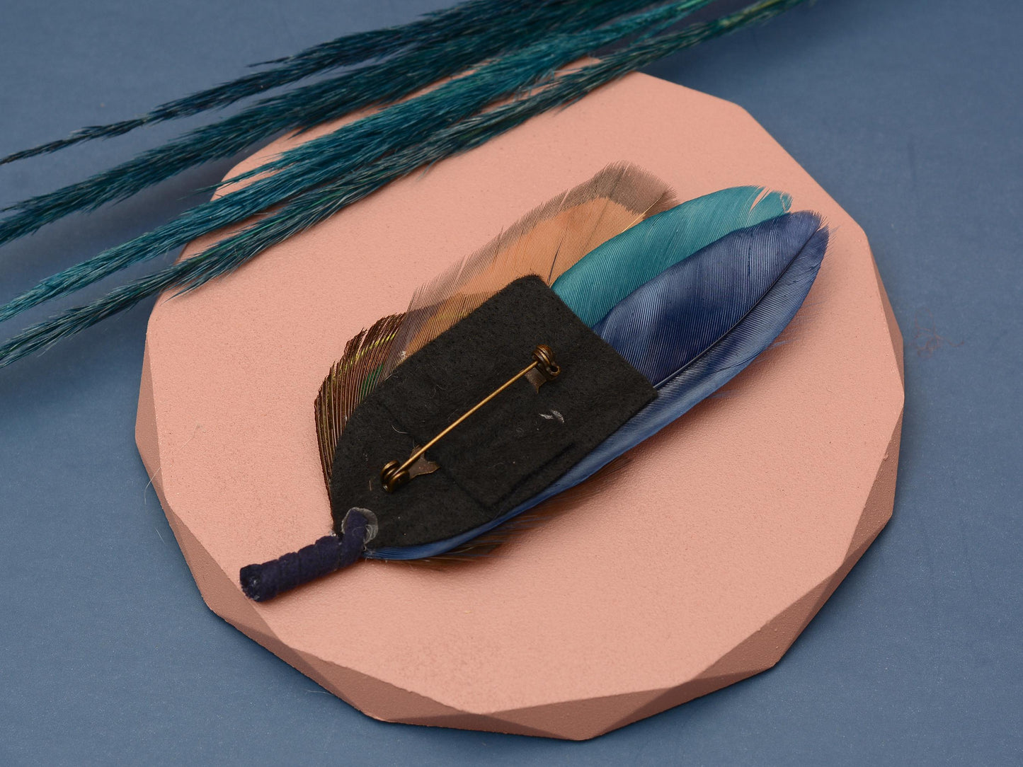 Navy and Teal Peacock Feather Boutonniere / Hat Pin | Peacock Feather Brooch