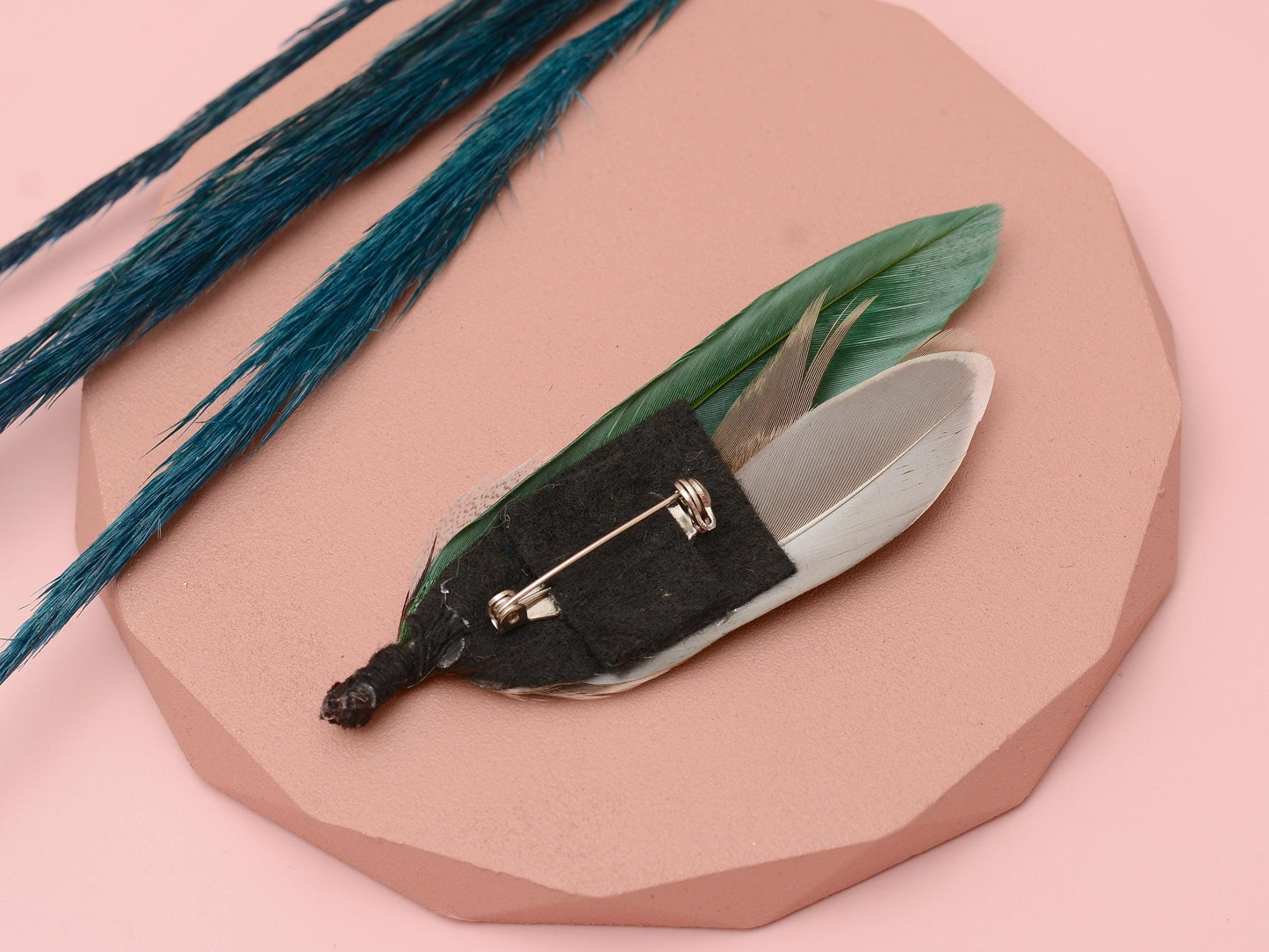 Bottle Green Duck Feather Boutonniere Pin | Feather Hat Pin | Duck Feather Brooch