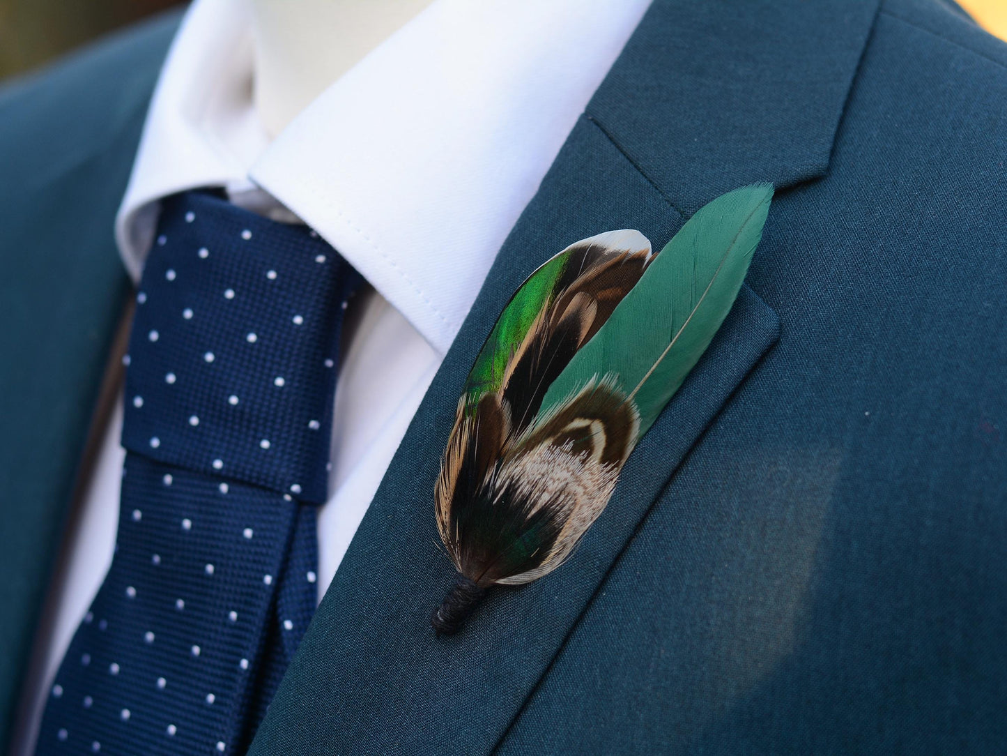Bottle Green Duck Feather Boutonniere Pin | Feather Hat Pin | Duck Feather Brooch